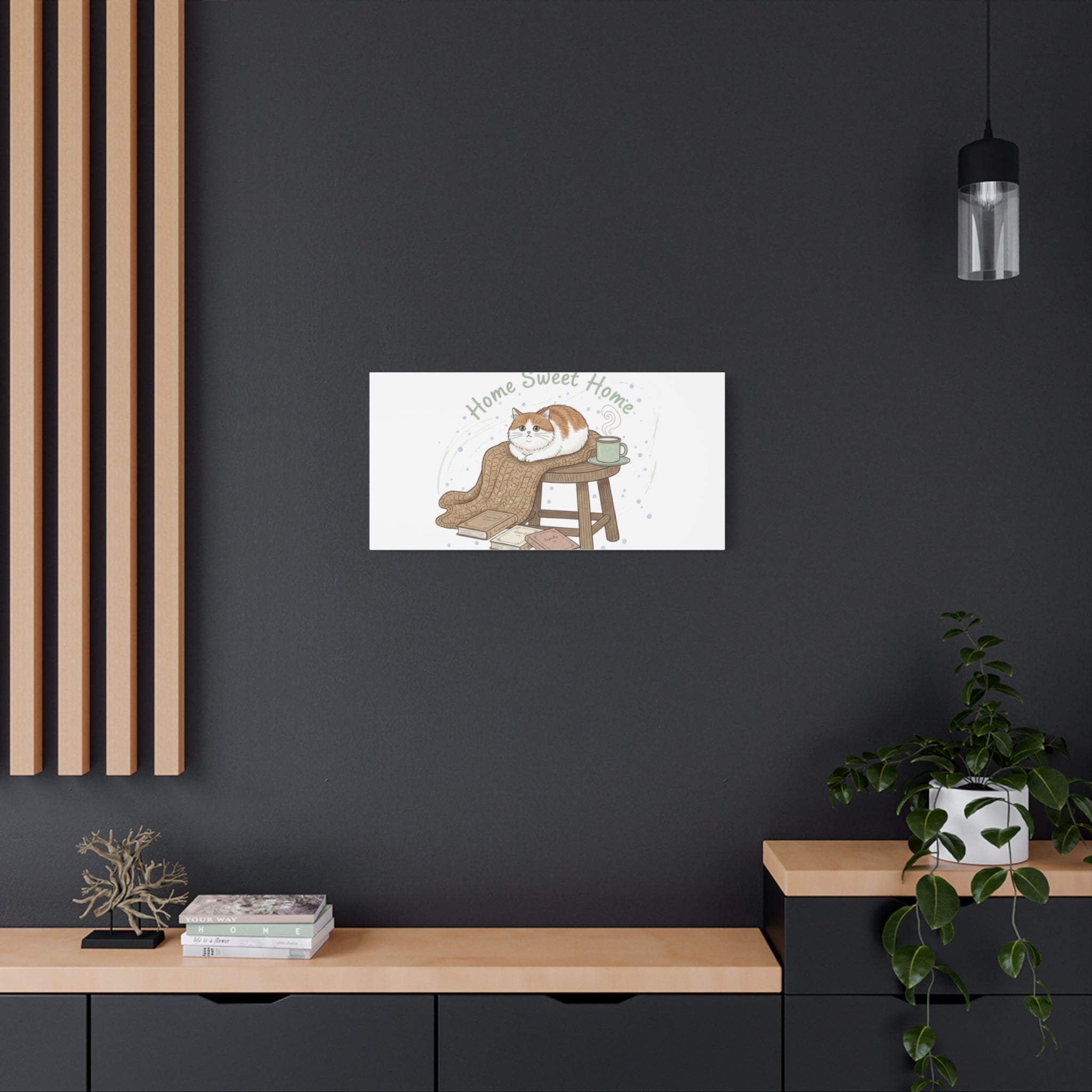 Home Sweet Home cat print Canvas | introvert homebody decor, cozy winter wall art