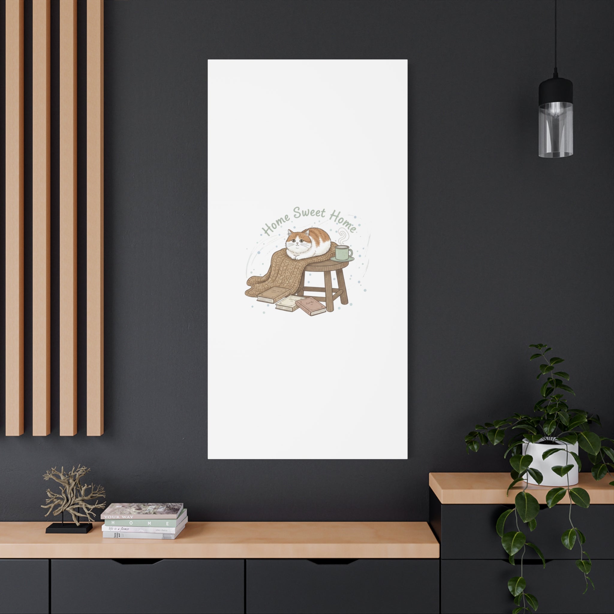 Home Sweet Home cat print Canvas | introvert homebody decor, cozy winter wall art
