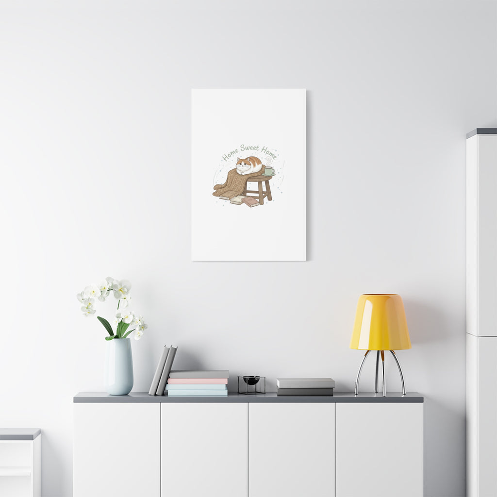 Home Sweet Home cat print Canvas | introvert homebody decor, cozy winter wall art