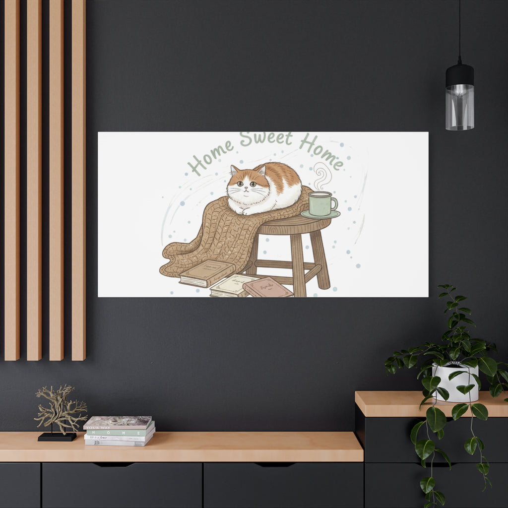 Home Sweet Home cat print Canvas | introvert homebody decor, cozy winter wall art