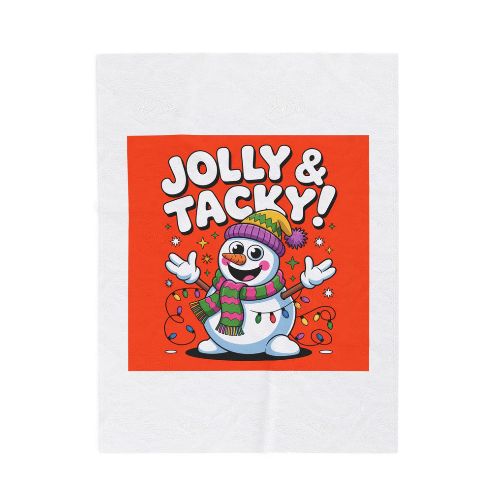 Jolly & Tacky Snowman Velveteen Blanket | ugly Christmas sweater, festive gag blanket
