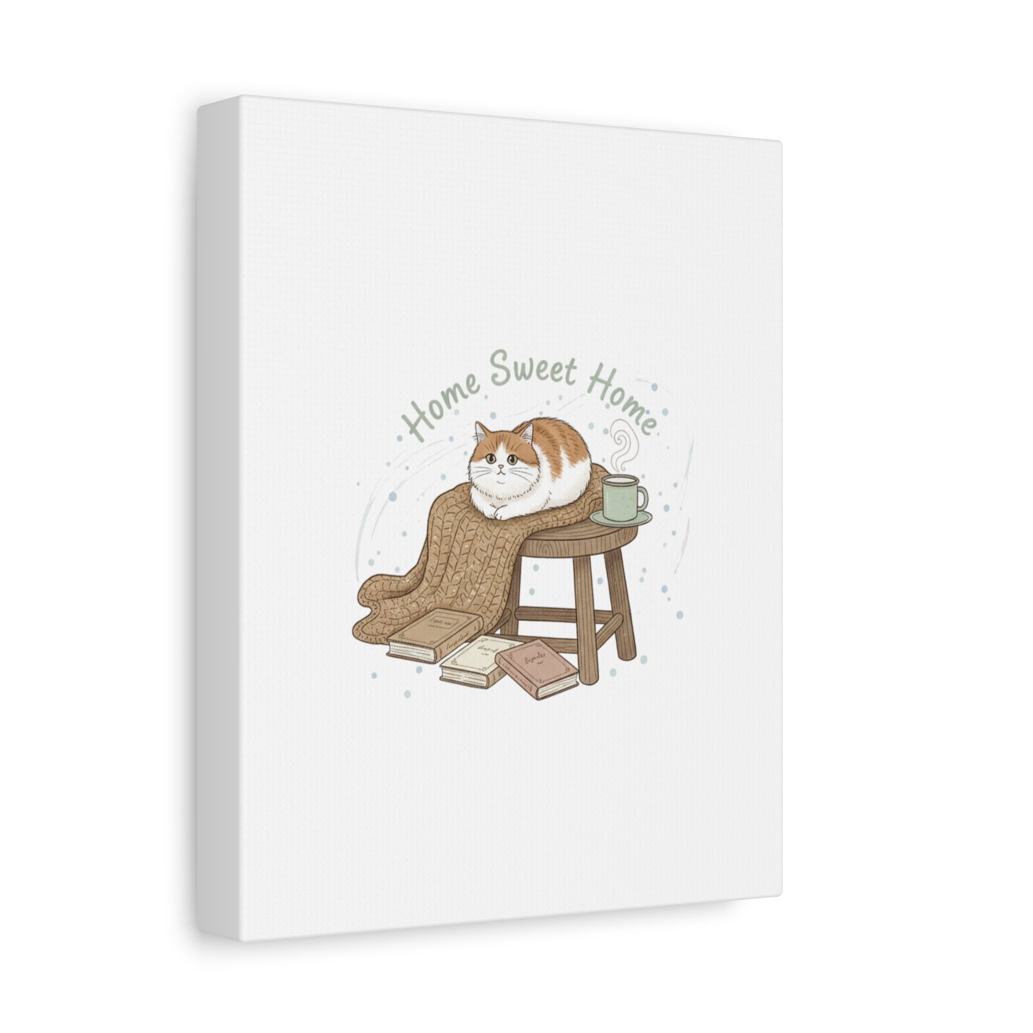 Home Sweet Home cat print Canvas | introvert homebody decor, cozy winter wall art