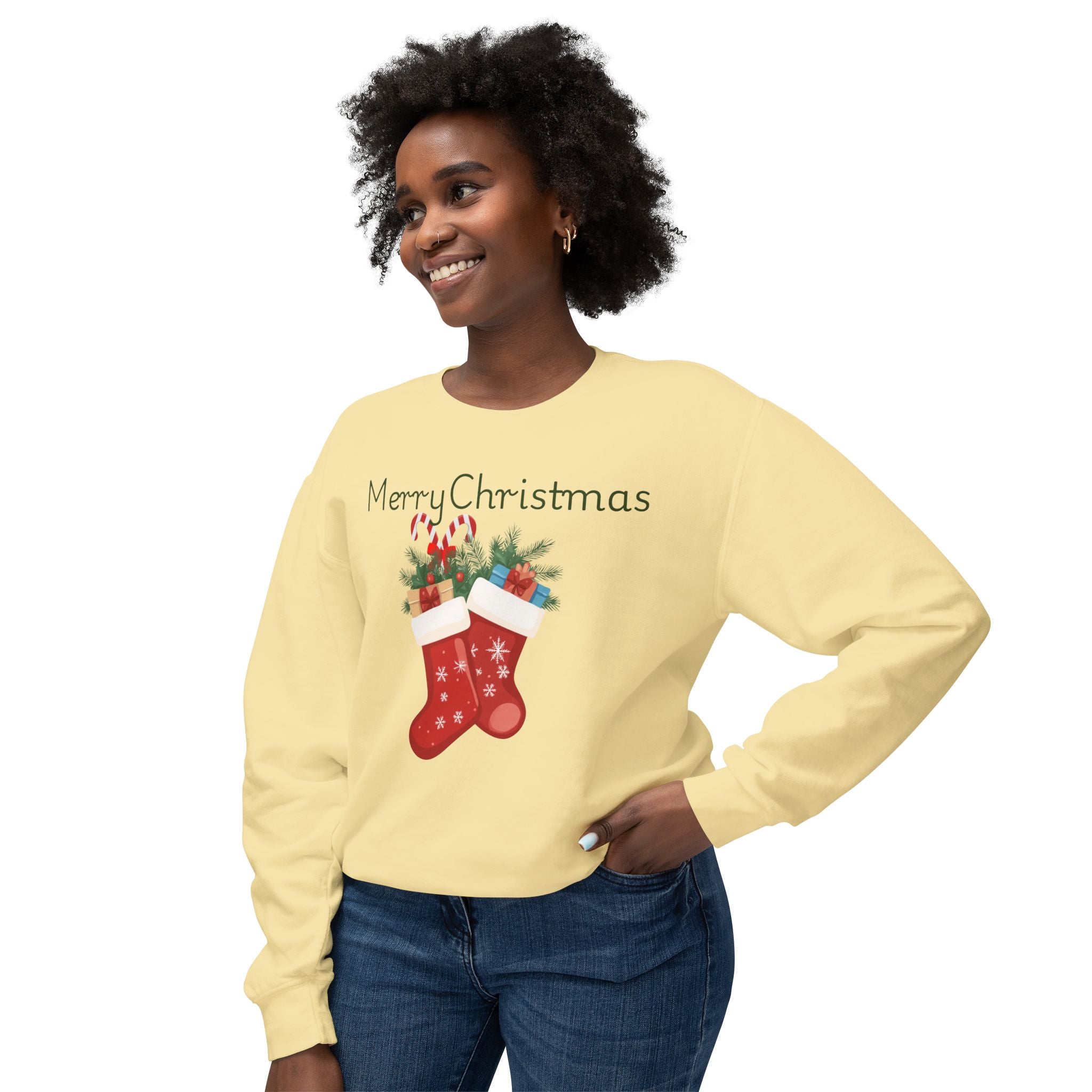 Merry Christmas Stockings Crewneck Sweatshirt — Festive Holiday Sweater