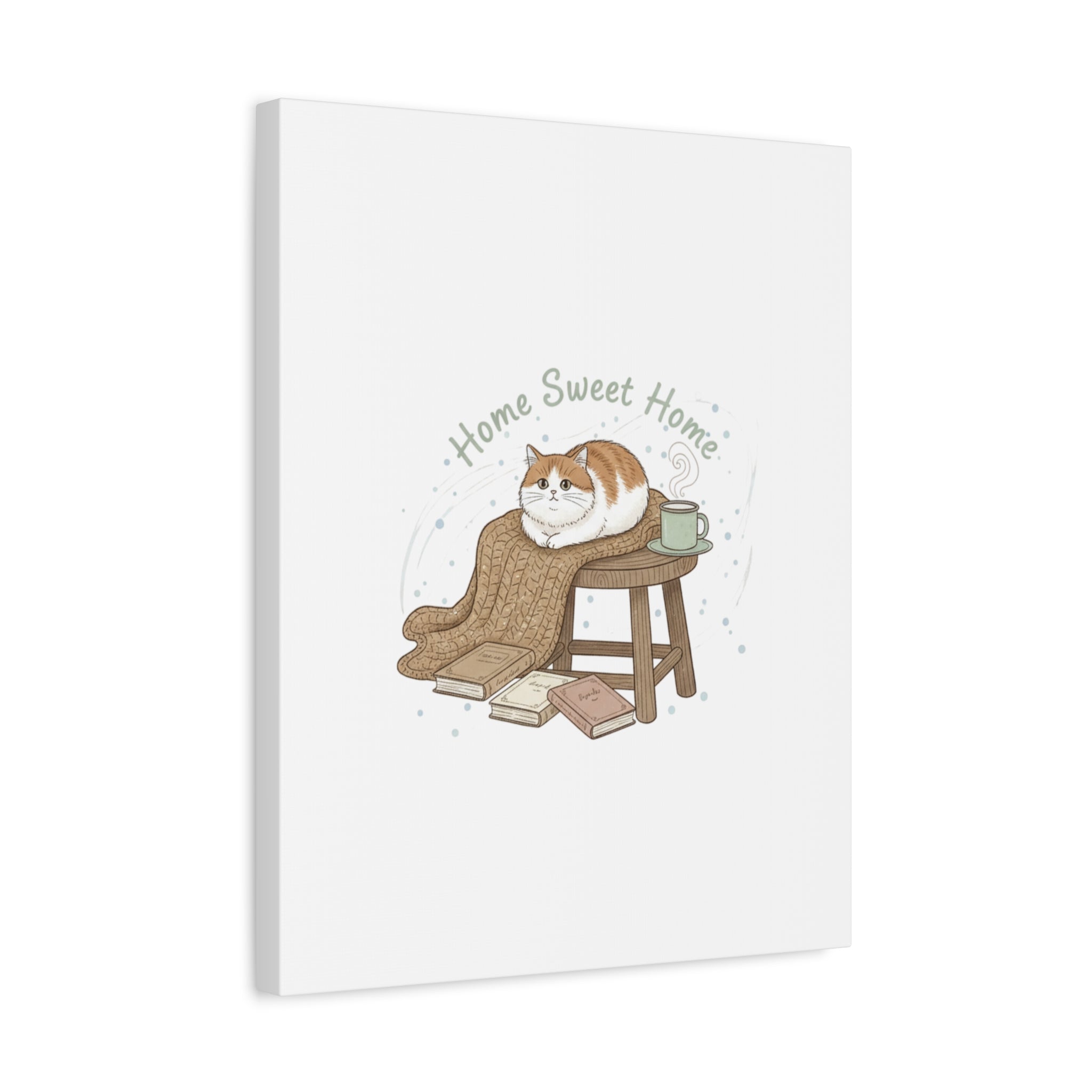 Home Sweet Home cat print Canvas | introvert homebody decor, cozy winter wall art
