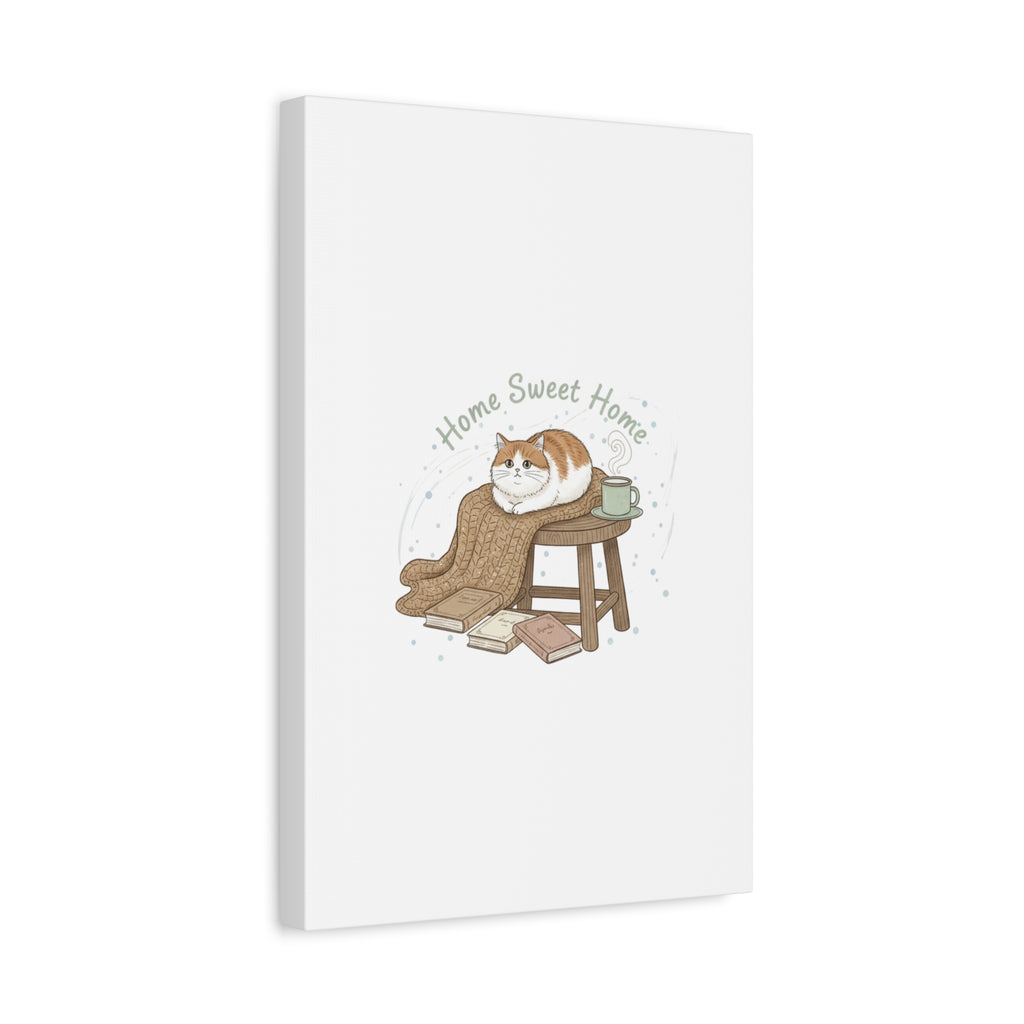 Home Sweet Home cat print Canvas | introvert homebody decor, cozy winter wall art