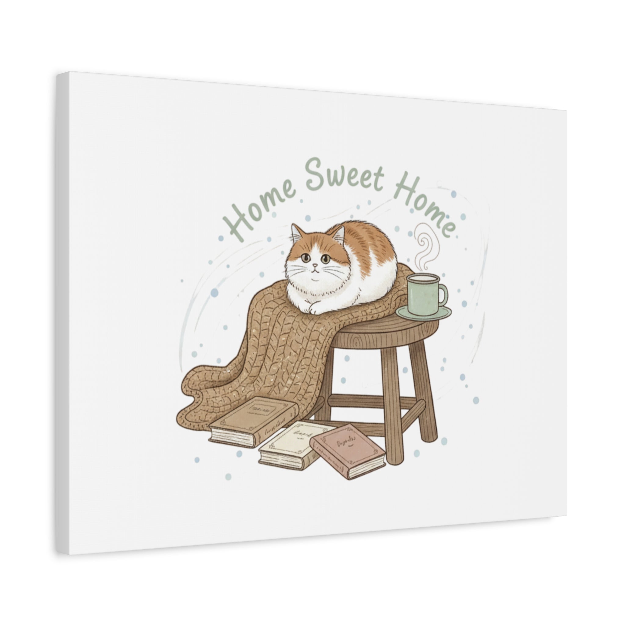 Home Sweet Home cat print Canvas | introvert homebody decor, cozy winter wall art