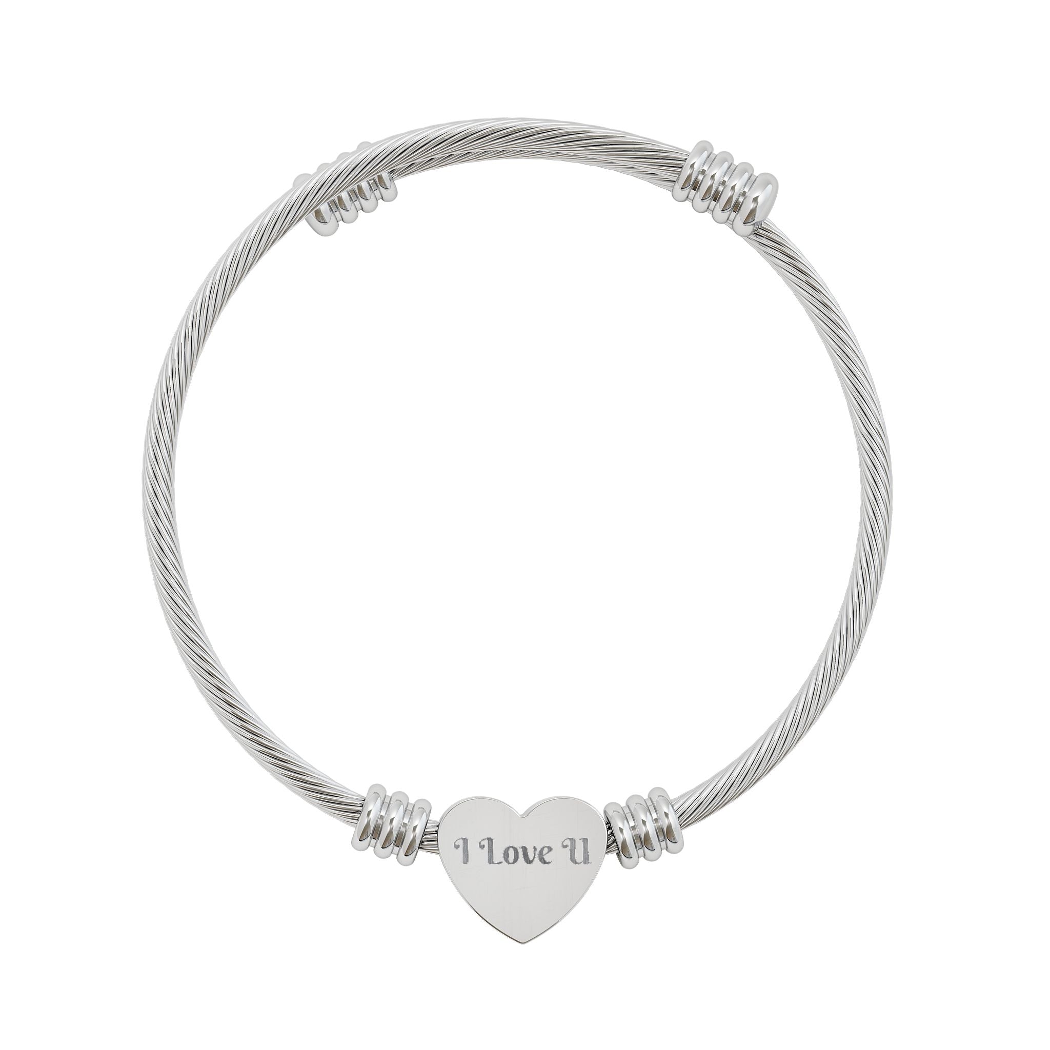 Engravable Heart Cuff Bracelet — Personalized Silver Cable Bracelet for Women, Mother’s Day & Anniversary Gift