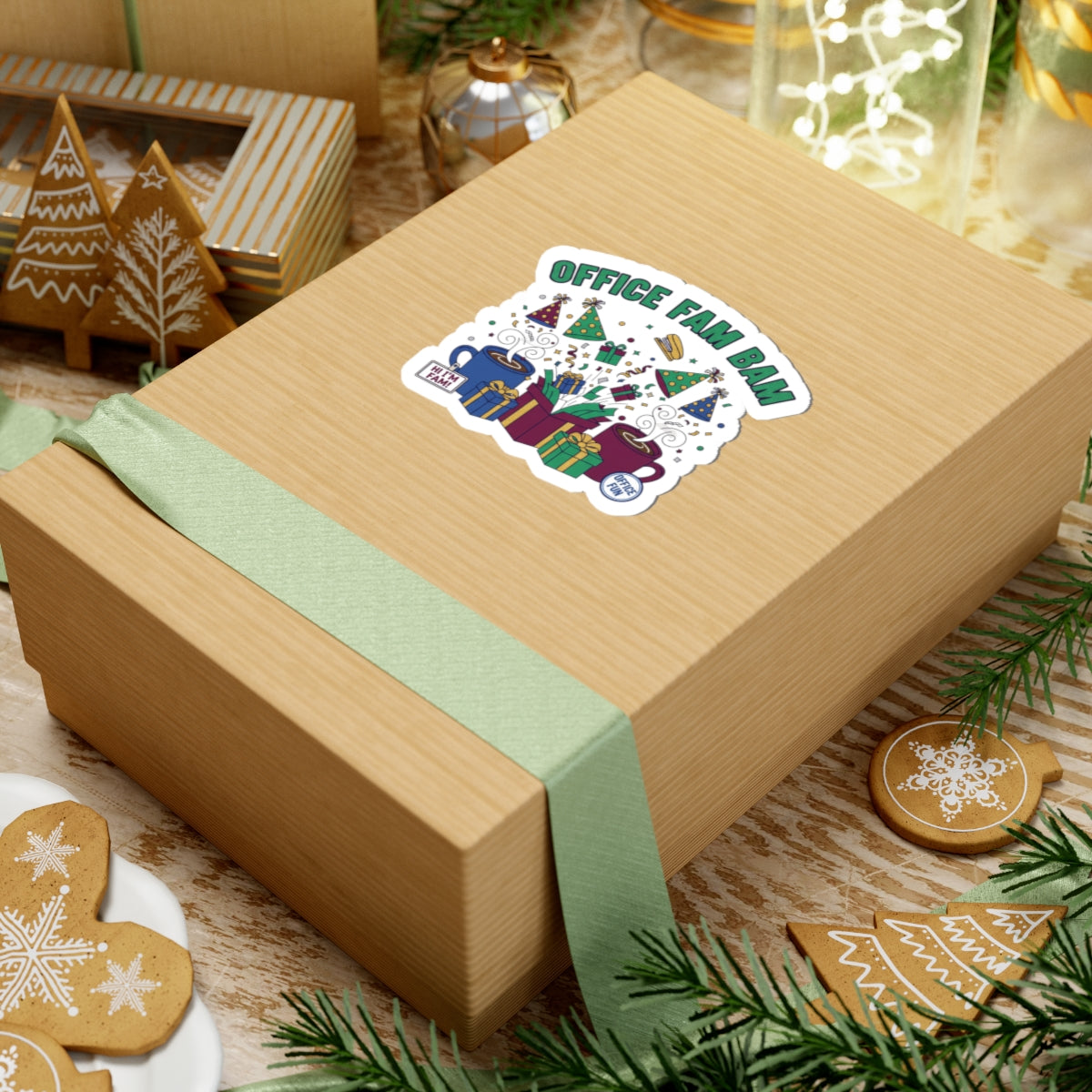 Office Fam Bam Kiss-Cut Stickers | Secret Santa, Office Party Humor