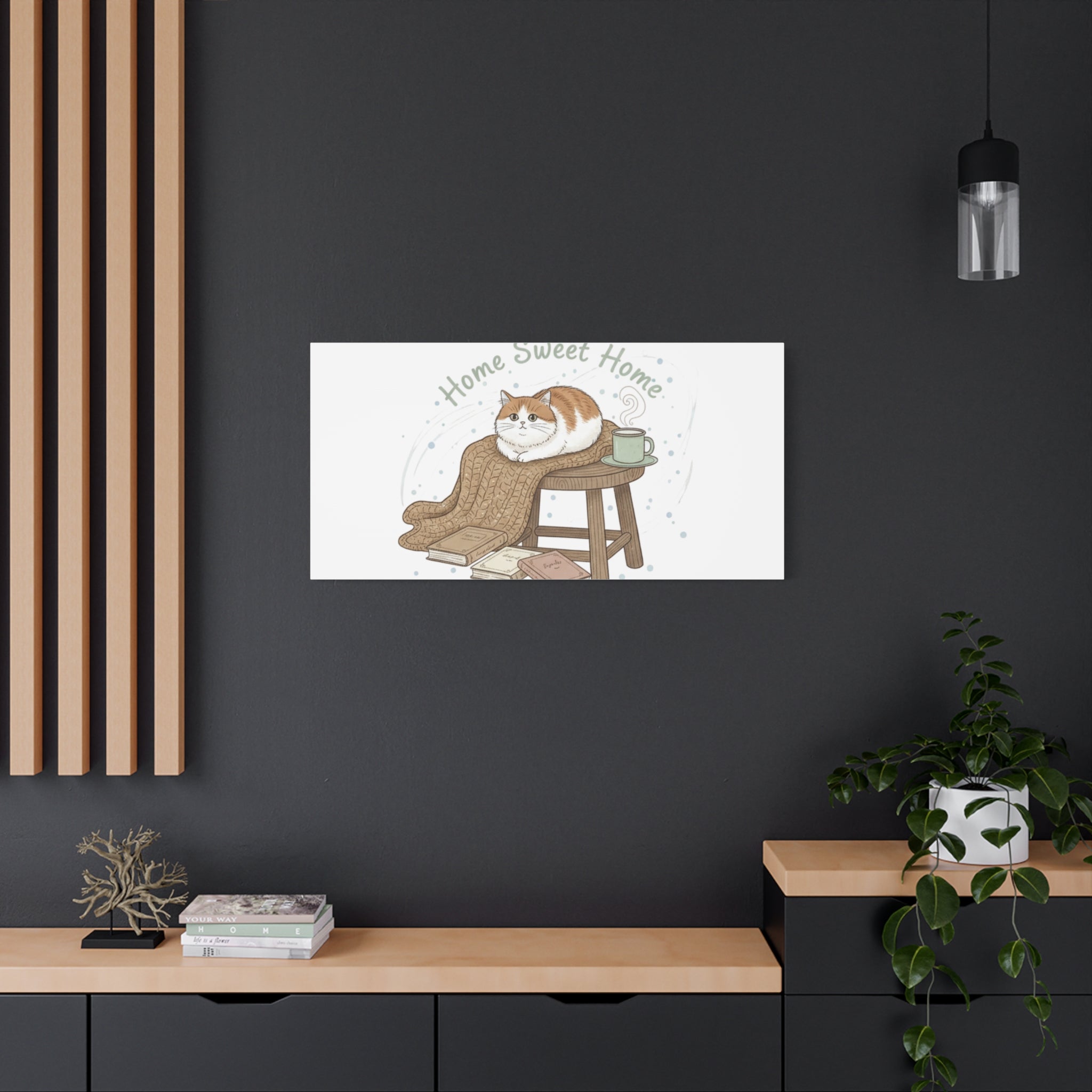 Home Sweet Home cat print Canvas | introvert homebody decor, cozy winter wall art