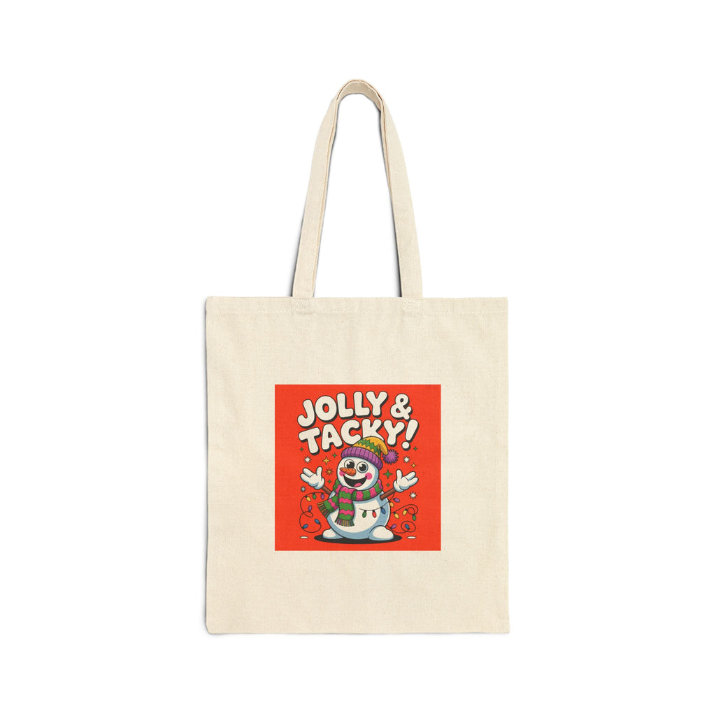 Jolly & Tacky Snowman Tote | ugly Christmas sweater, festive gag sweater
