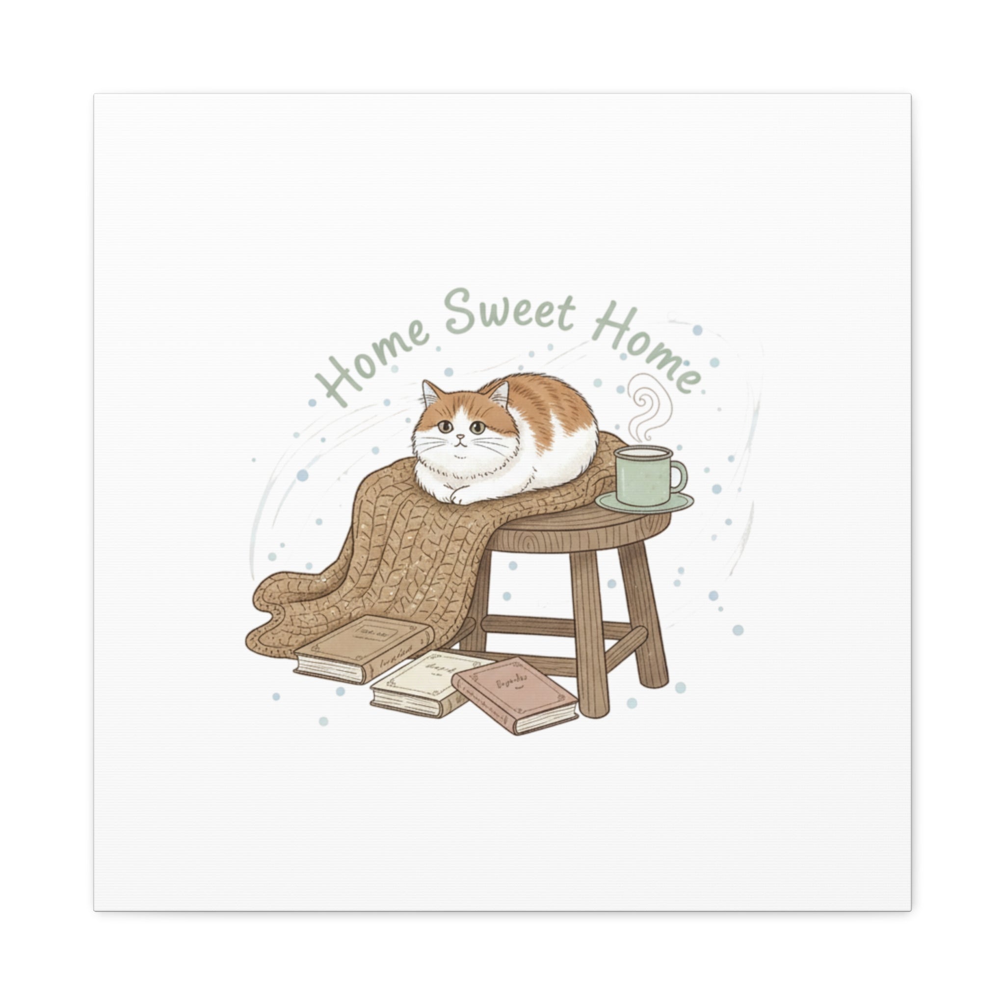 Home Sweet Home cat print Canvas | introvert homebody decor, cozy winter wall art