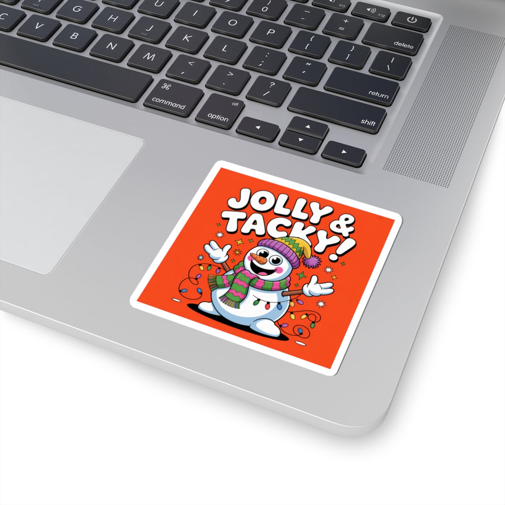Jolly & Tacky Snowman Kiss-Cut Sticker | ugly Christmas sweater, festive gag sweater