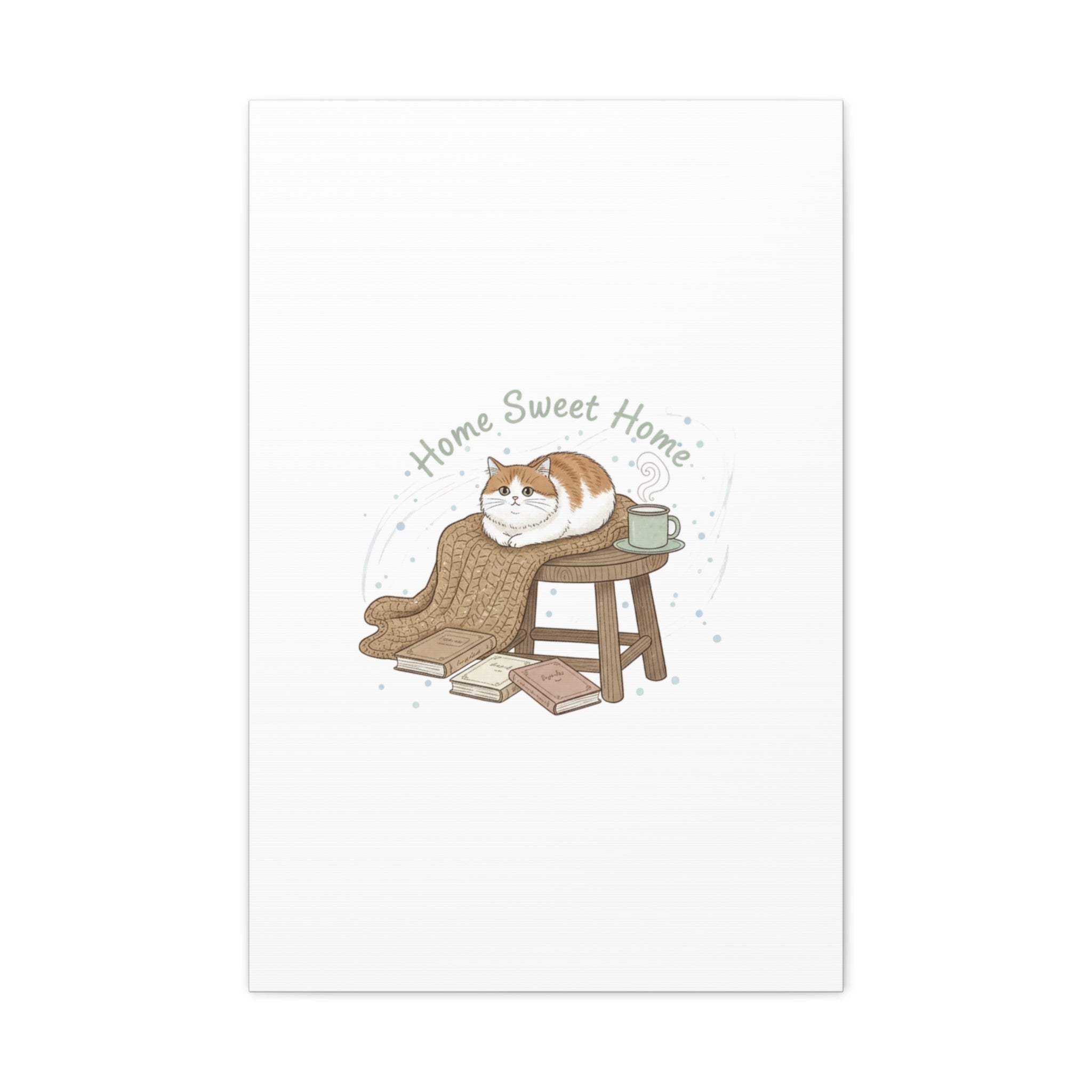 Home Sweet Home cat print Canvas | introvert homebody decor, cozy winter wall art