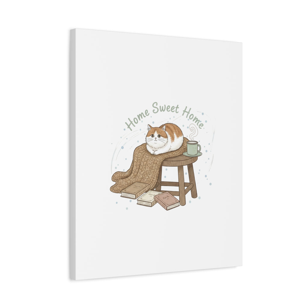 Home Sweet Home cat print Canvas | introvert homebody decor, cozy winter wall art