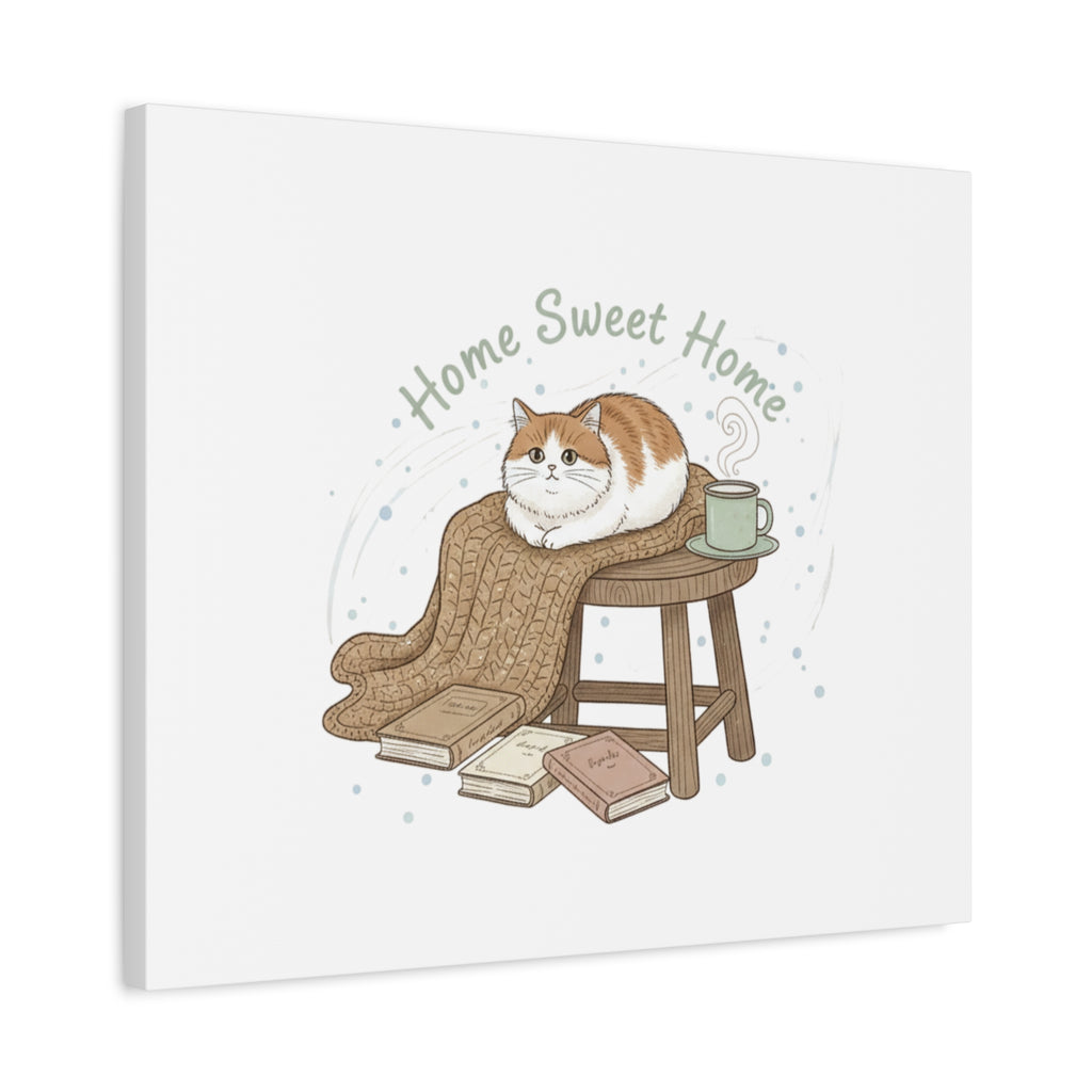 Home Sweet Home cat print Canvas | introvert homebody decor, cozy winter wall art