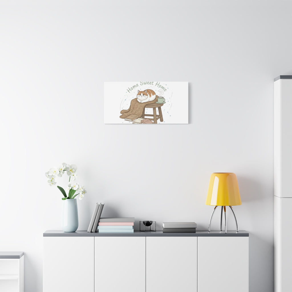 Home Sweet Home cat print Canvas | introvert homebody decor, cozy winter wall art