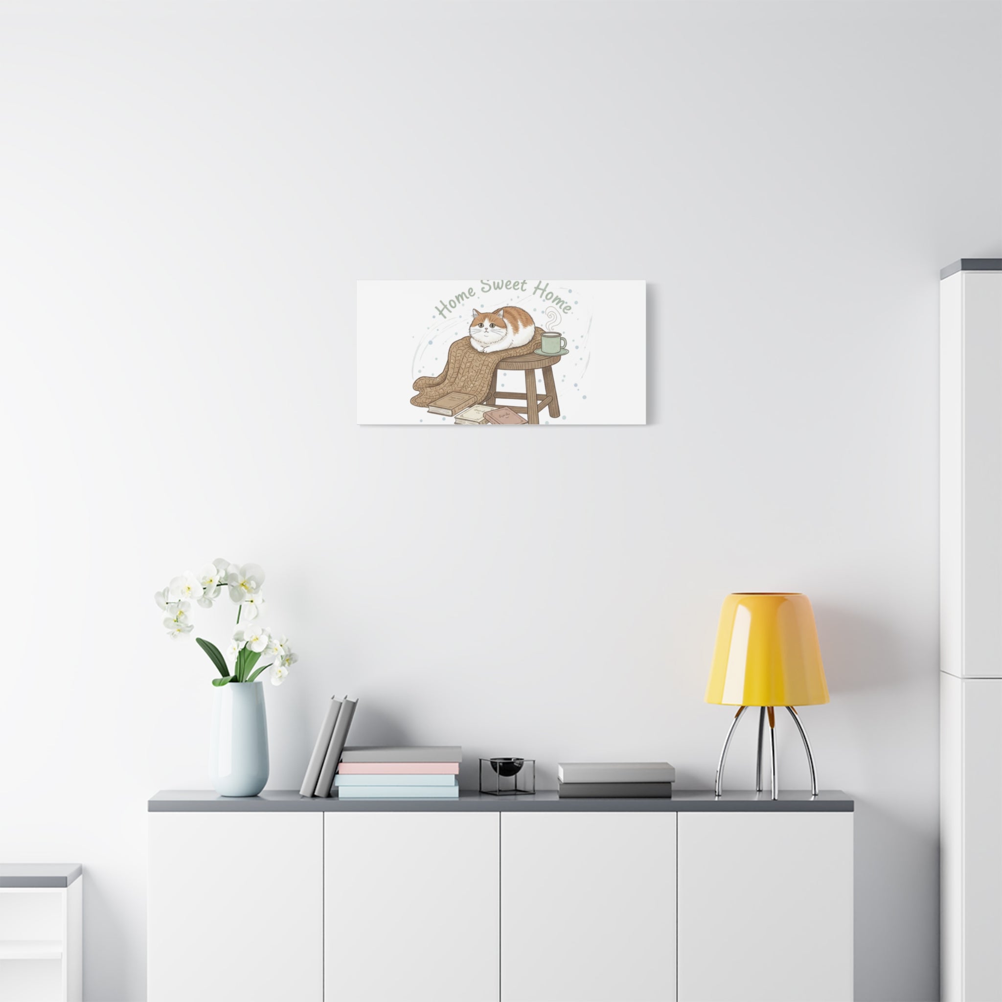 Home Sweet Home cat print Canvas | introvert homebody decor, cozy winter wall art