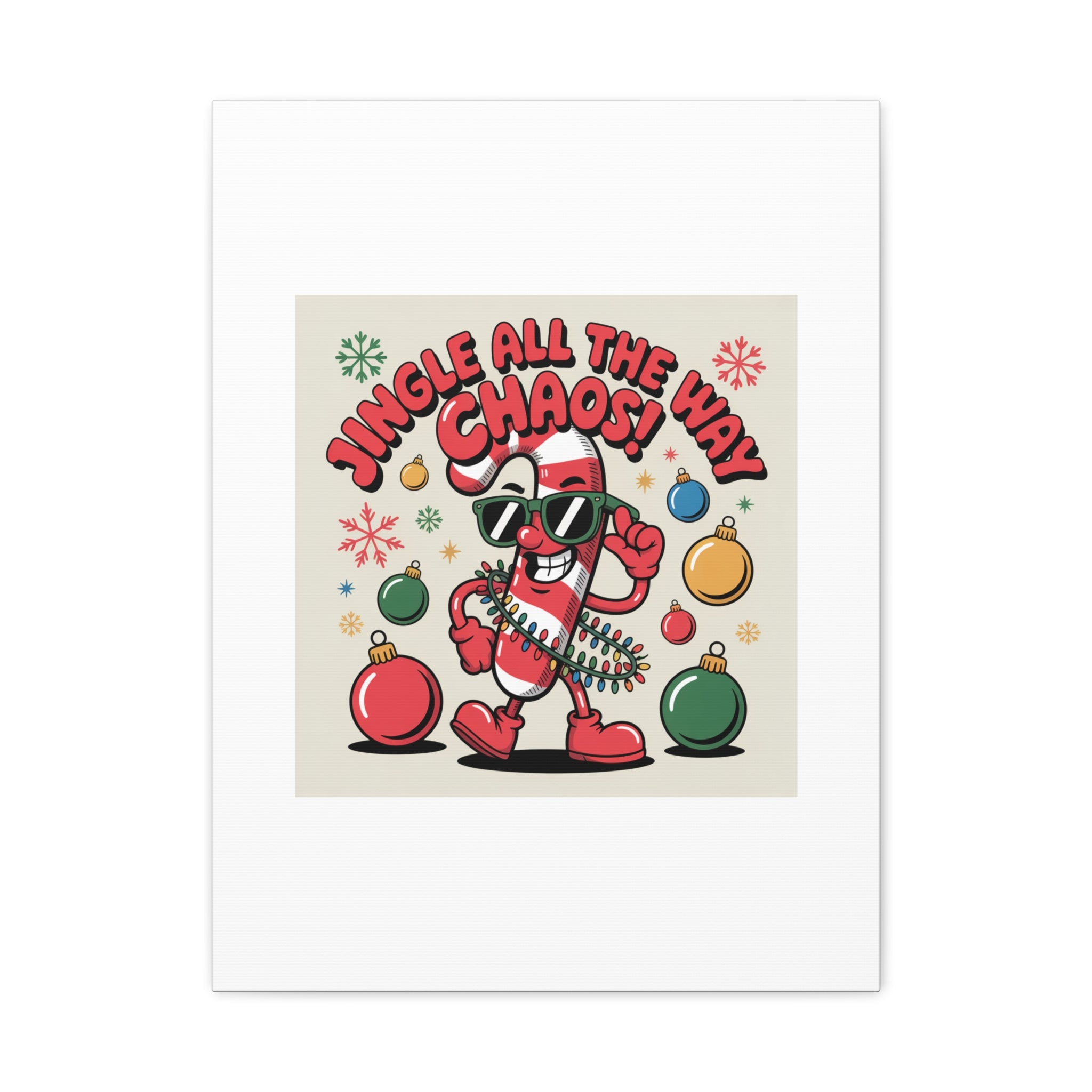 Jingle All The Way Chaos Candy Cane Canvas | ugly Christmas sweater, festive gag sweater