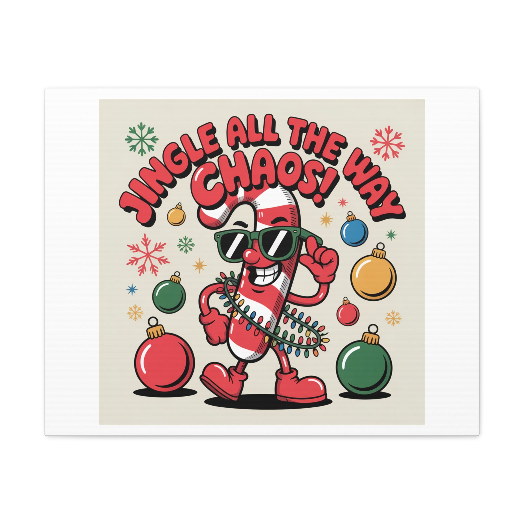 Jingle All The Way Chaos Candy Cane Canvas | ugly Christmas sweater, festive gag sweater