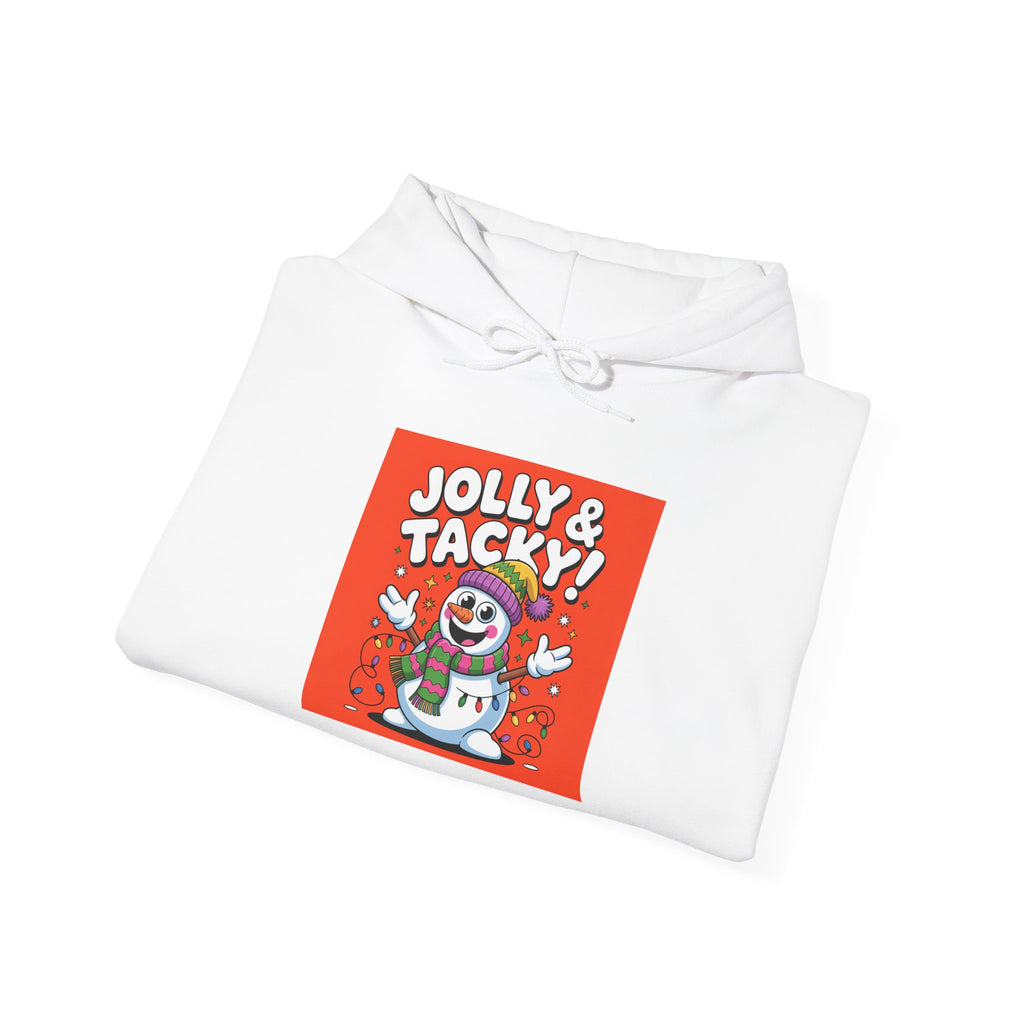 Jolly & Tacky Snowman Hoodie | ugly Christmas party sweatshirt, novelty holiday knit