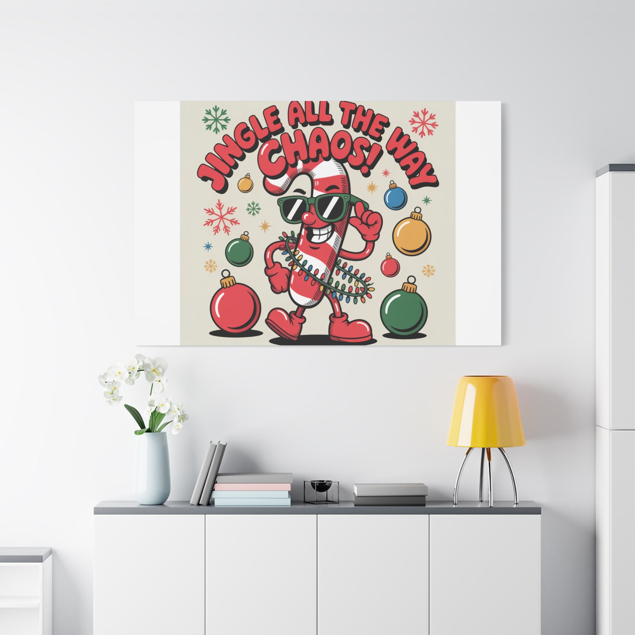 Jingle All The Way Chaos Candy Cane Canvas | ugly Christmas sweater, festive gag sweater