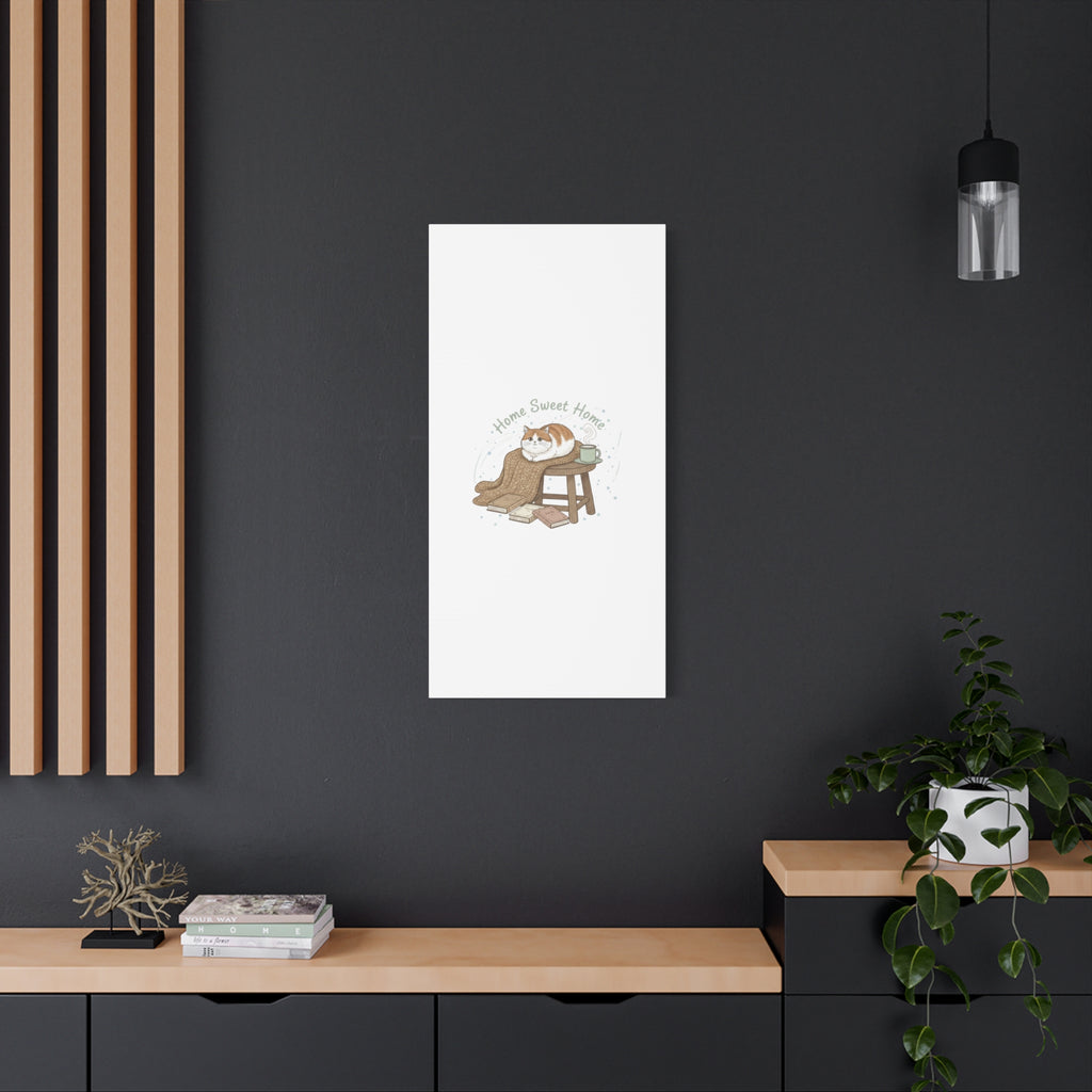 Home Sweet Home cat print Canvas | introvert homebody decor, cozy winter wall art
