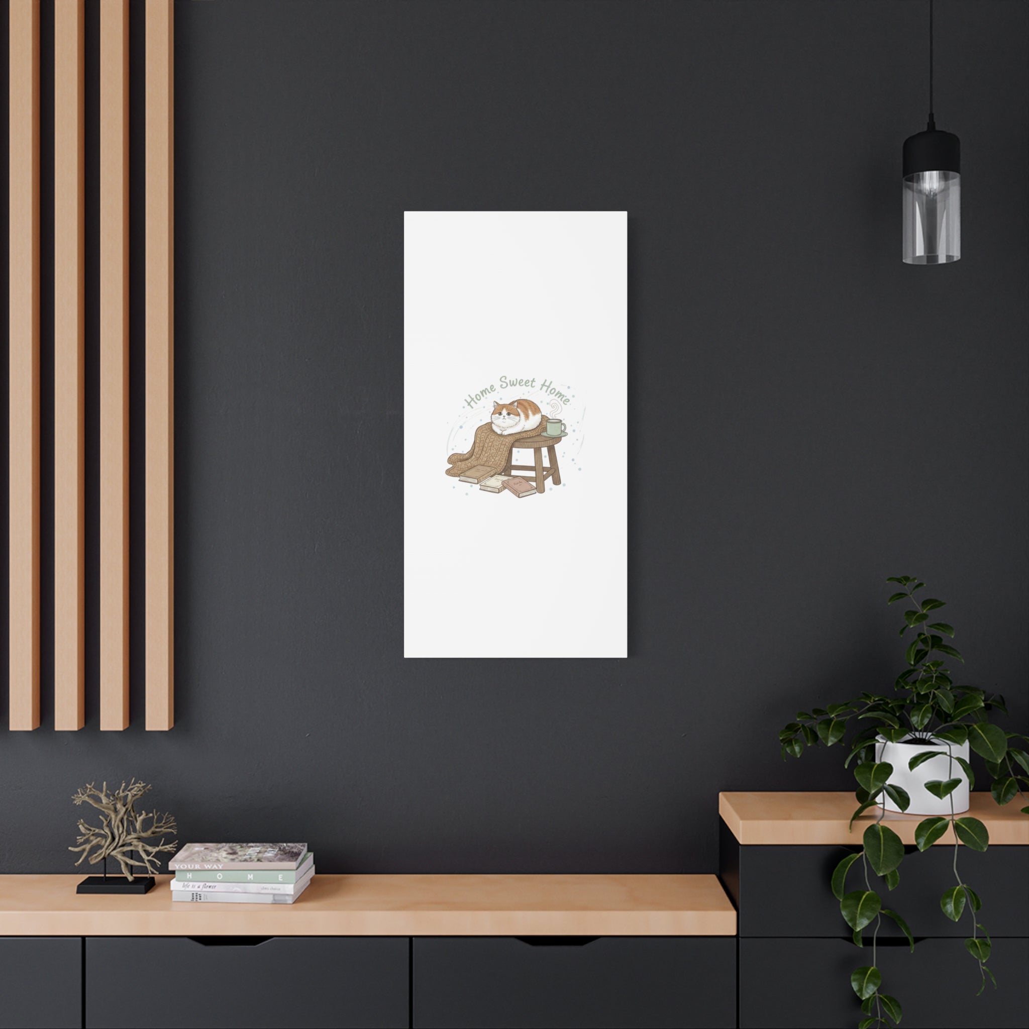 Home Sweet Home cat print Canvas | introvert homebody decor, cozy winter wall art