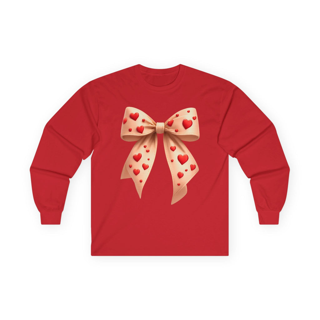 Long Sleeve Tee — Pink Heart Bow Graphic for Valentine's Day & Gifts