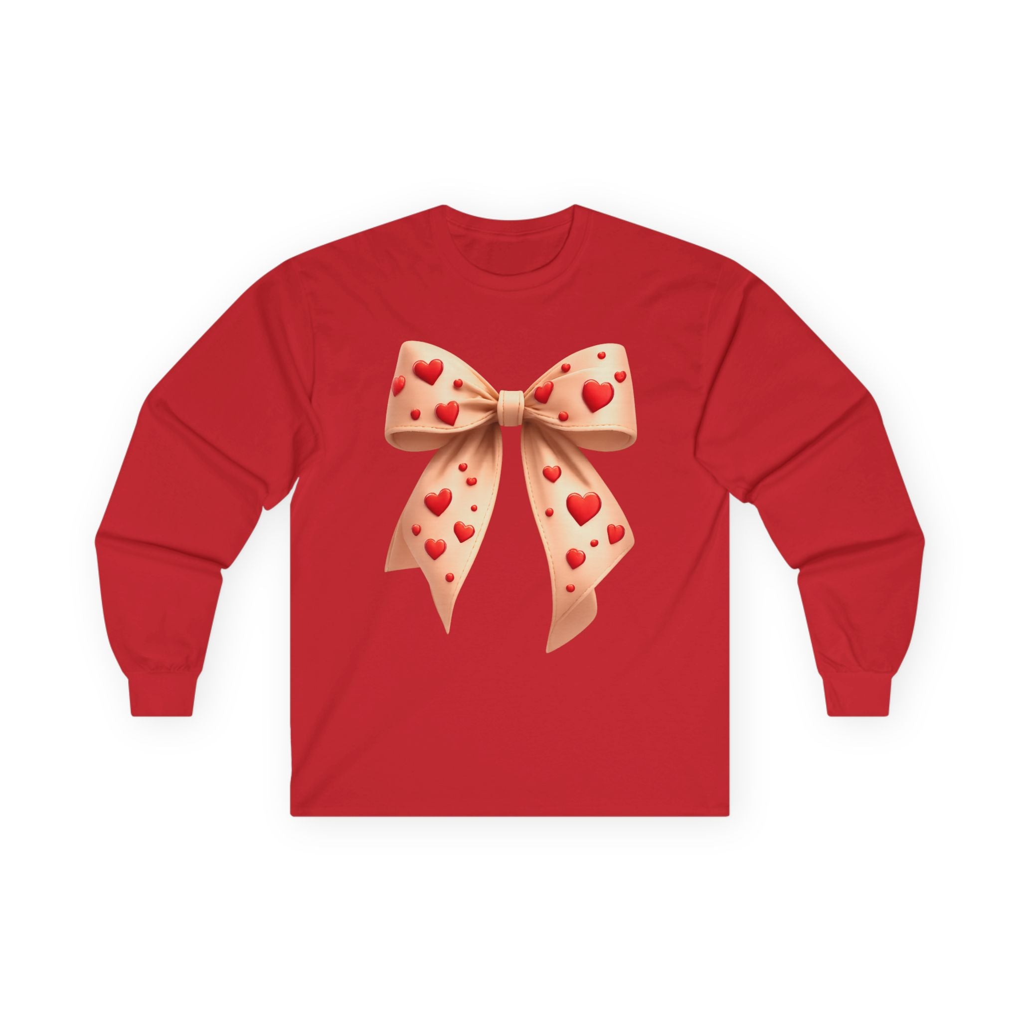 Long Sleeve Tee — Pink Heart Bow Graphic for Valentine's Day & Gifts