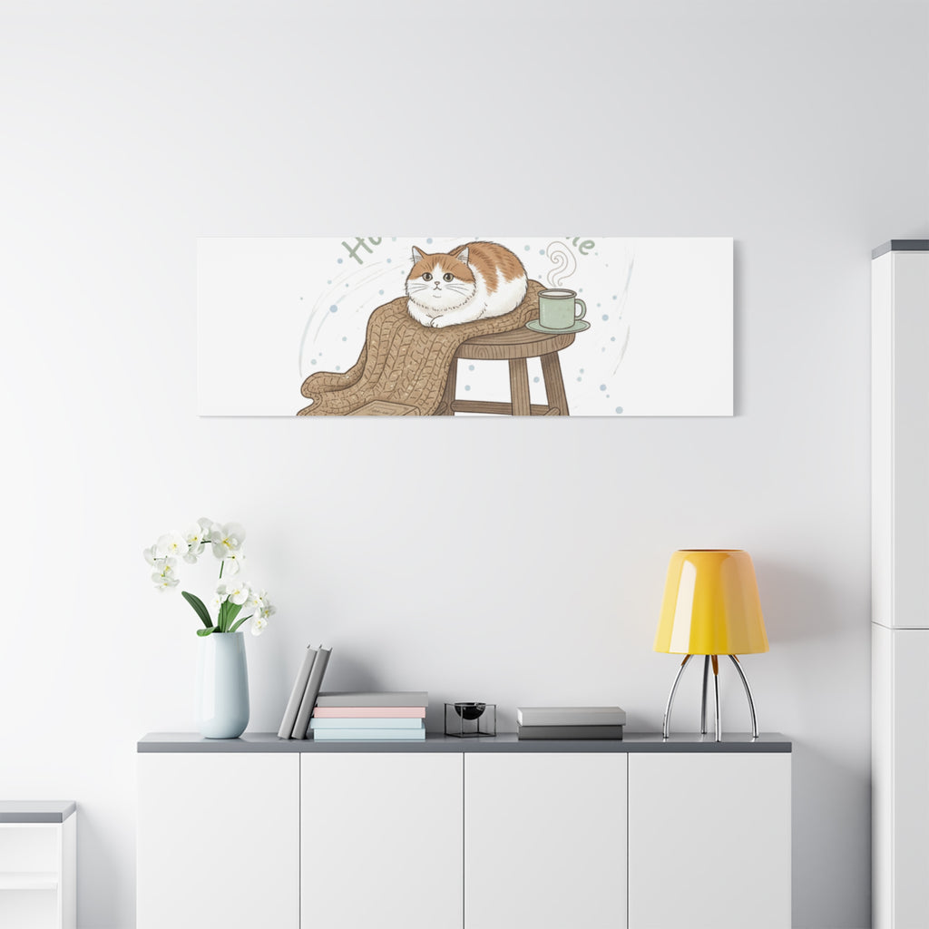 Home Sweet Home cat print Canvas | introvert homebody decor, cozy winter wall art