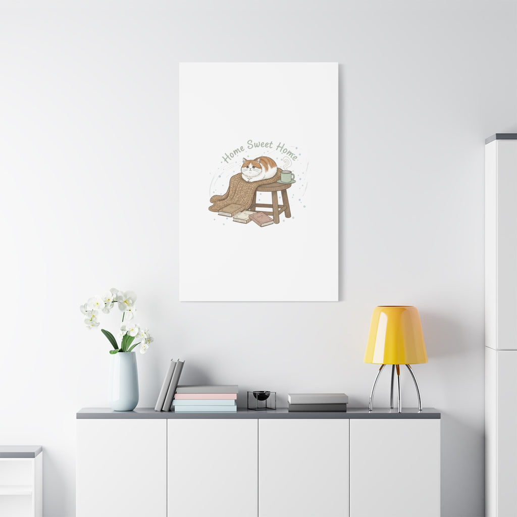 Home Sweet Home cat print Canvas | introvert homebody decor, cozy winter wall art