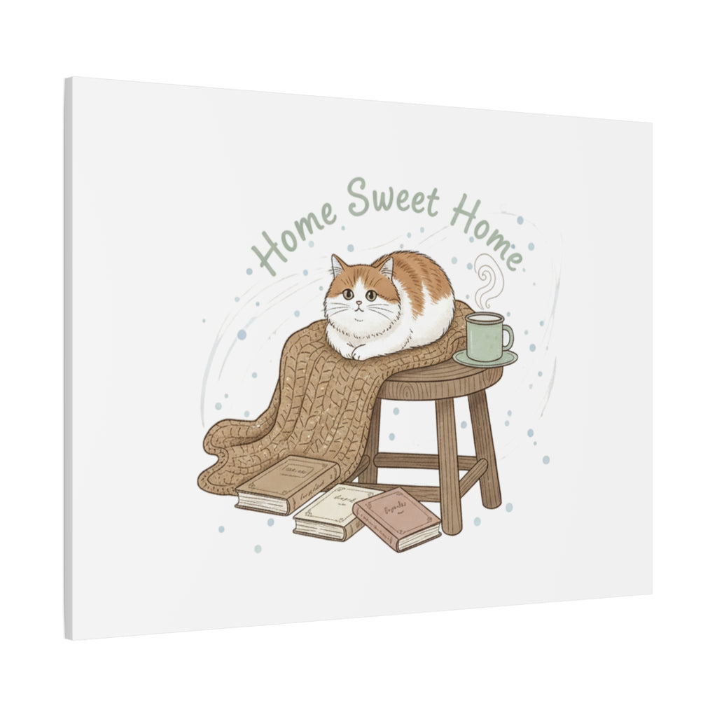 Home Sweet Home cat print Canvas | introvert homebody decor, cozy winter wall art