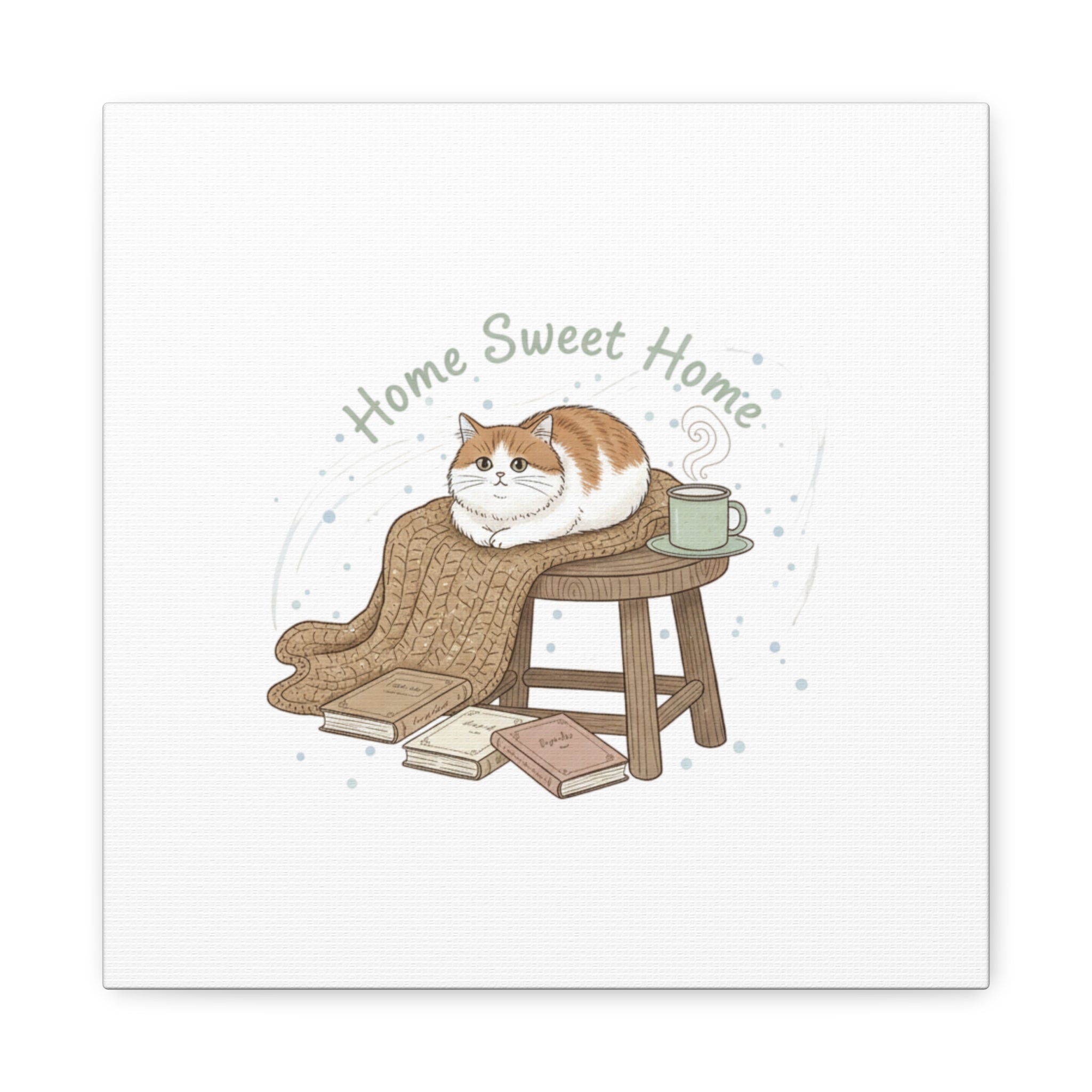 Home Sweet Home cat print Canvas | introvert homebody decor, cozy winter wall art