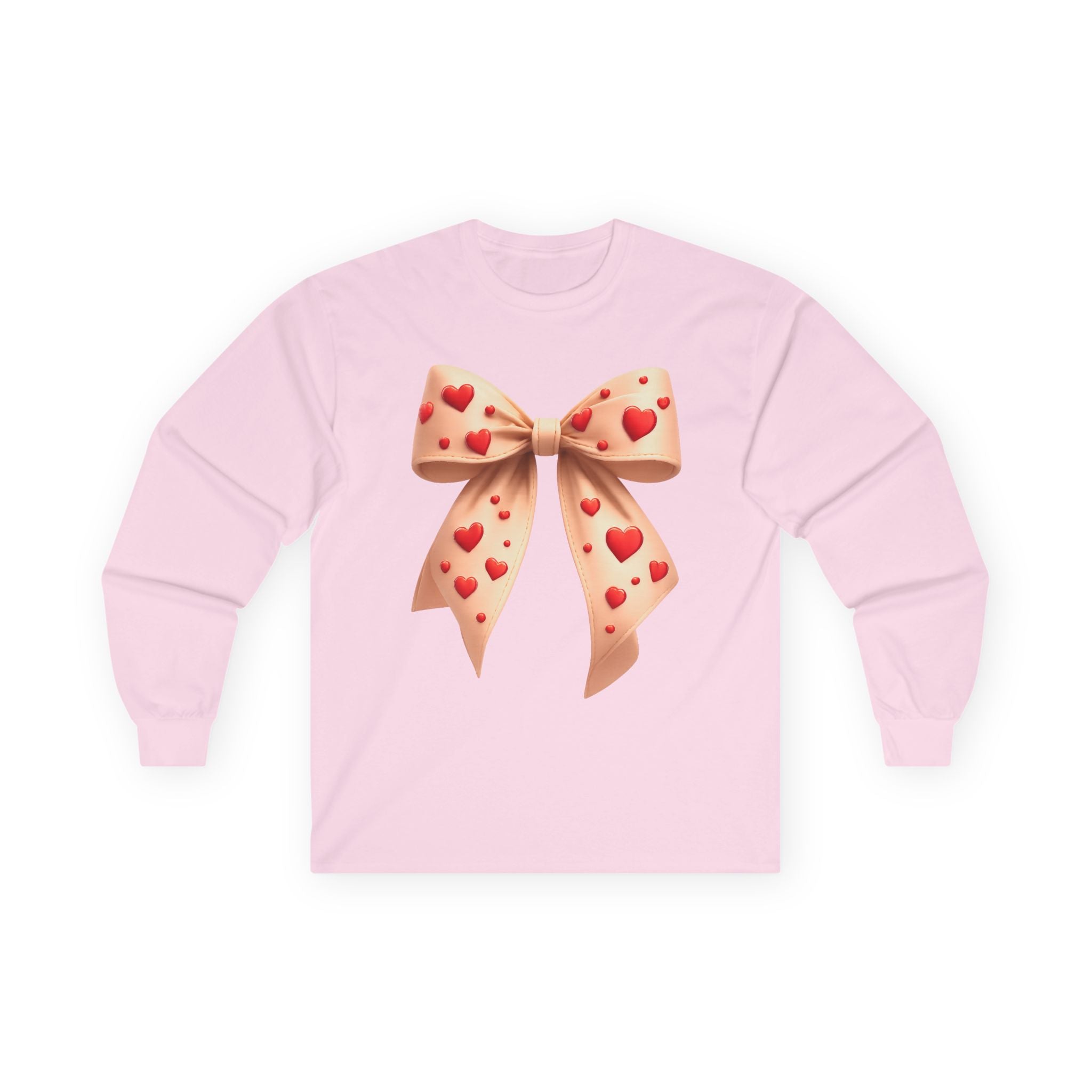 Long Sleeve Tee — Pink Heart Bow Graphic for Valentine's Day & Gifts