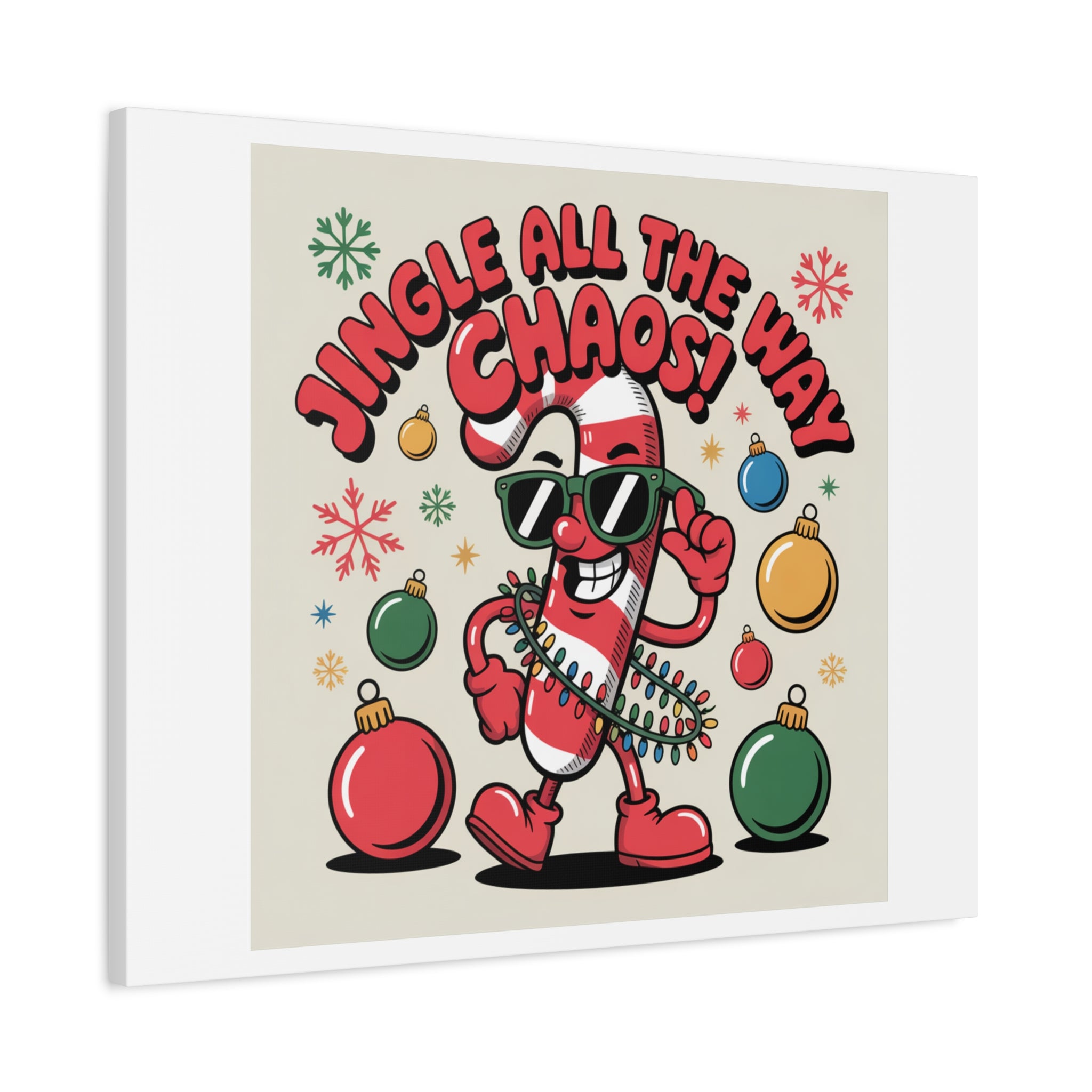 Jingle All The Way Chaos Candy Cane Canvas | ugly Christmas sweater, festive gag sweater