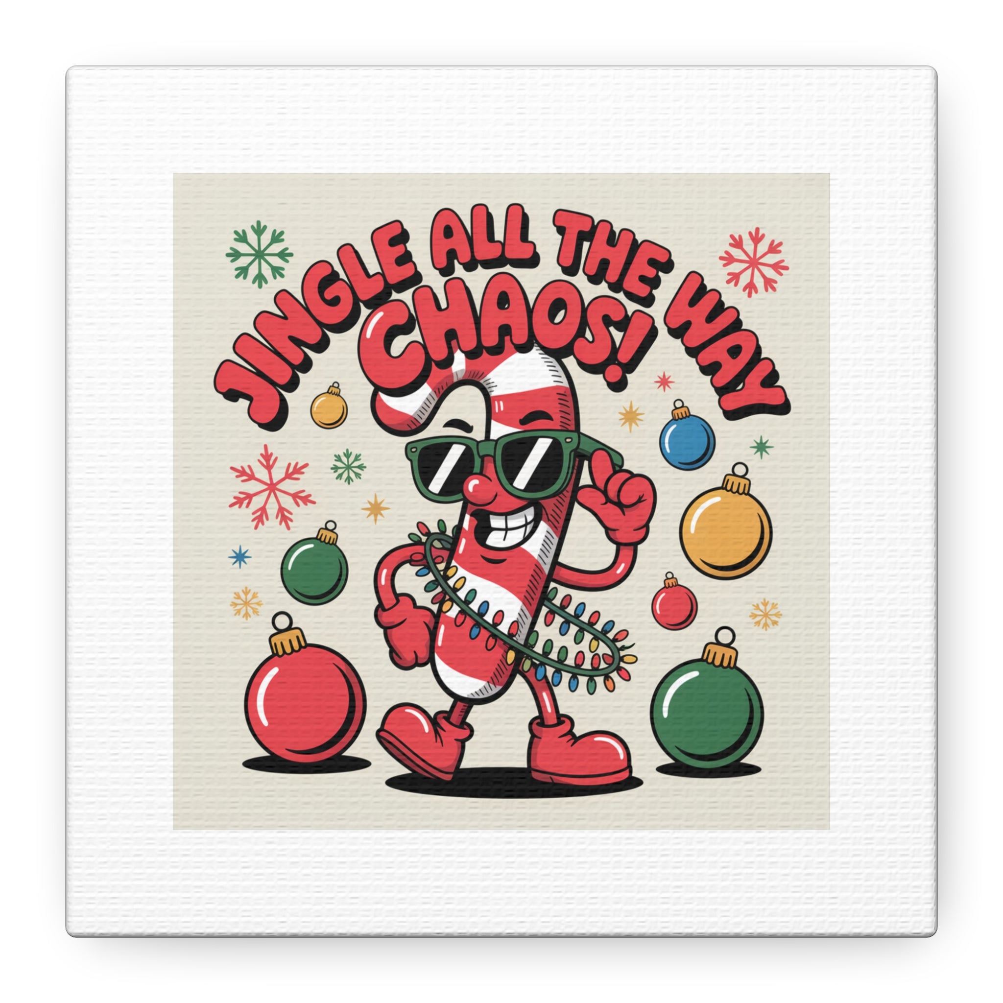 Jingle All The Way Chaos Candy Cane Canvas | ugly Christmas sweater, festive gag sweater