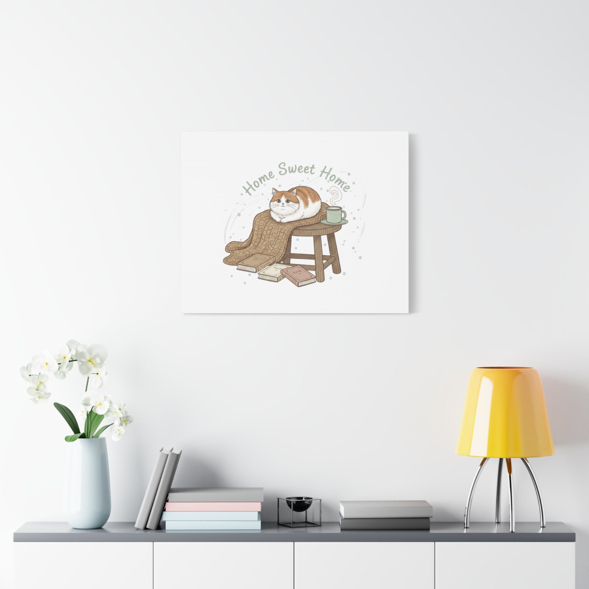 Home Sweet Home cat print Canvas | introvert homebody decor, cozy winter wall art