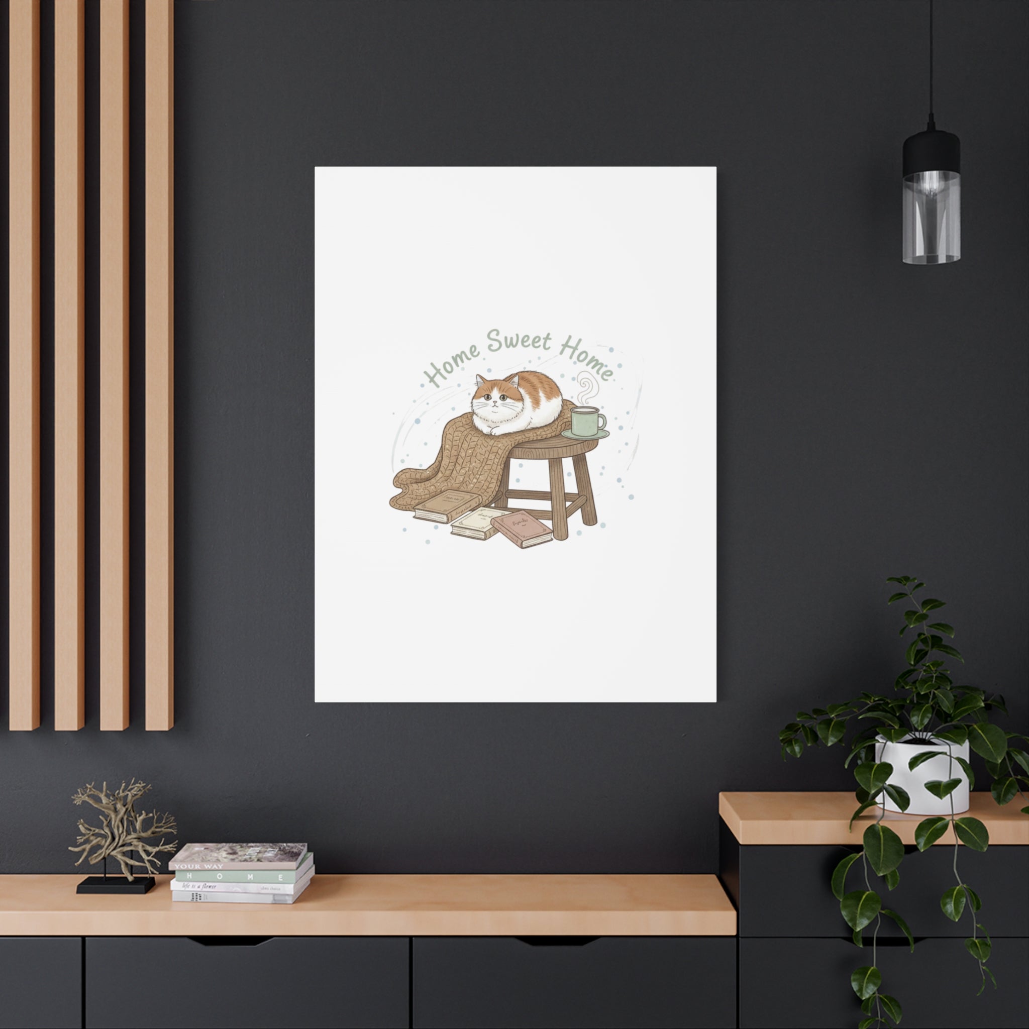 Home Sweet Home cat print Canvas | introvert homebody decor, cozy winter wall art