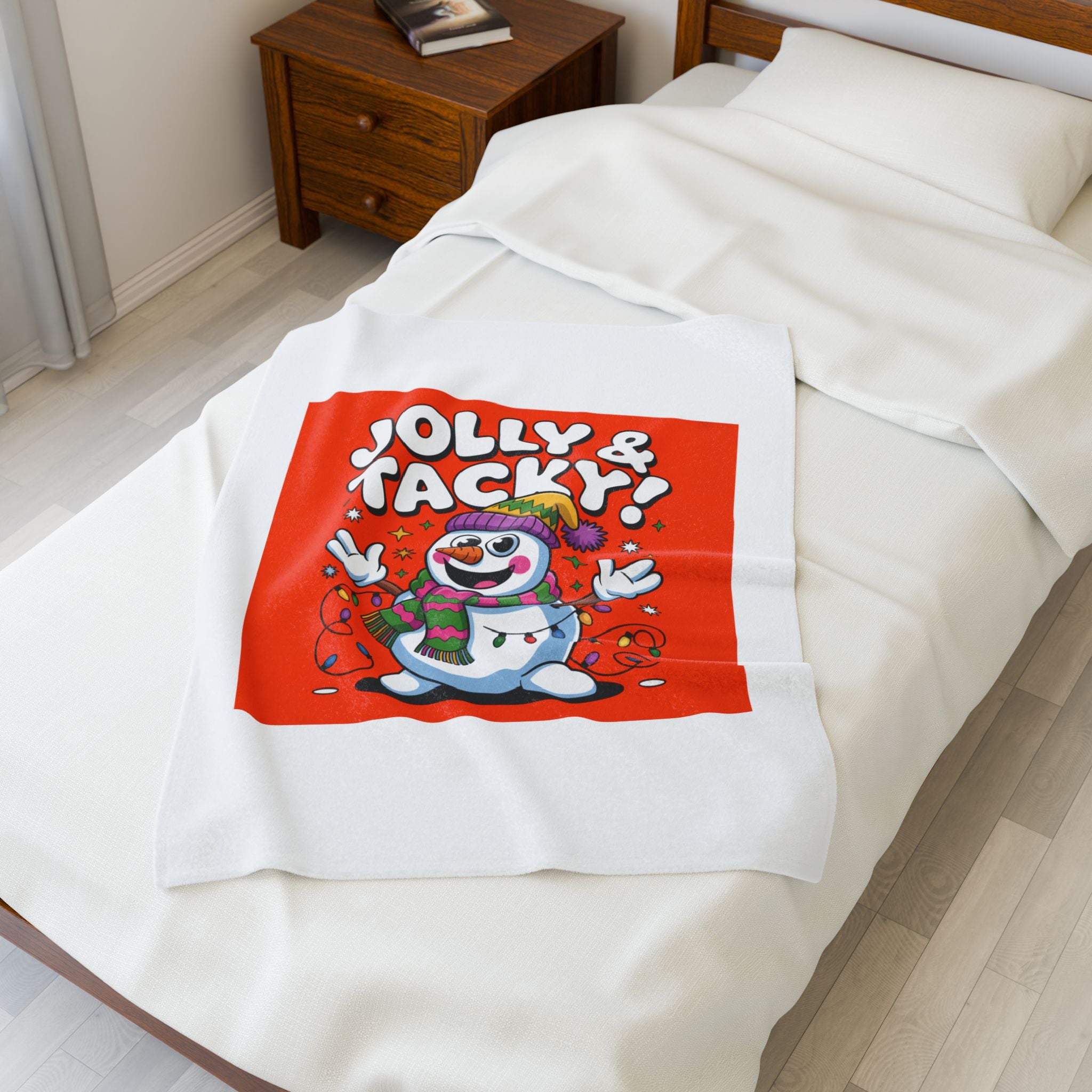 Jolly & Tacky Snowman Velveteen Blanket | ugly Christmas sweater, festive gag blanket