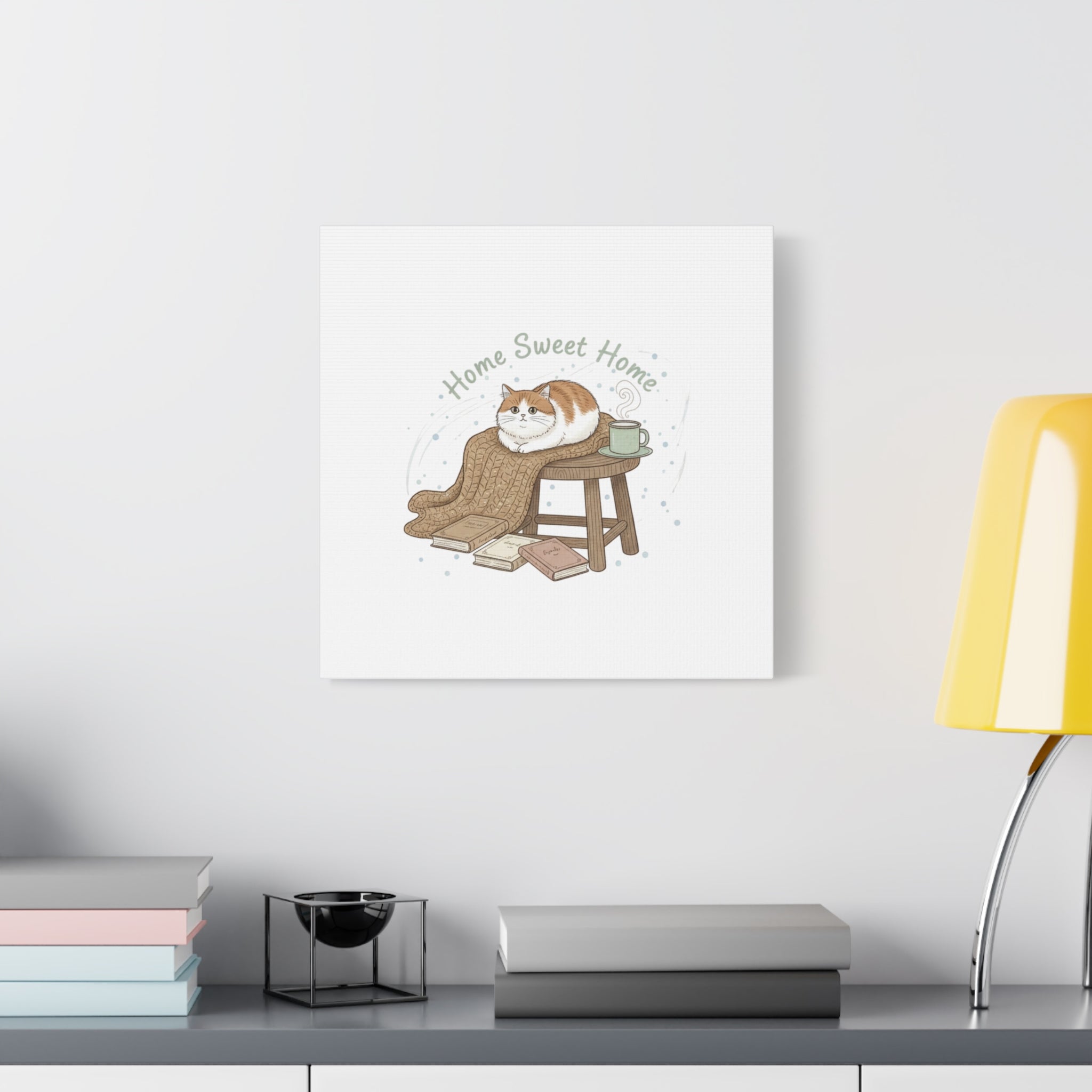 Home Sweet Home cat print Canvas | introvert homebody decor, cozy winter wall art