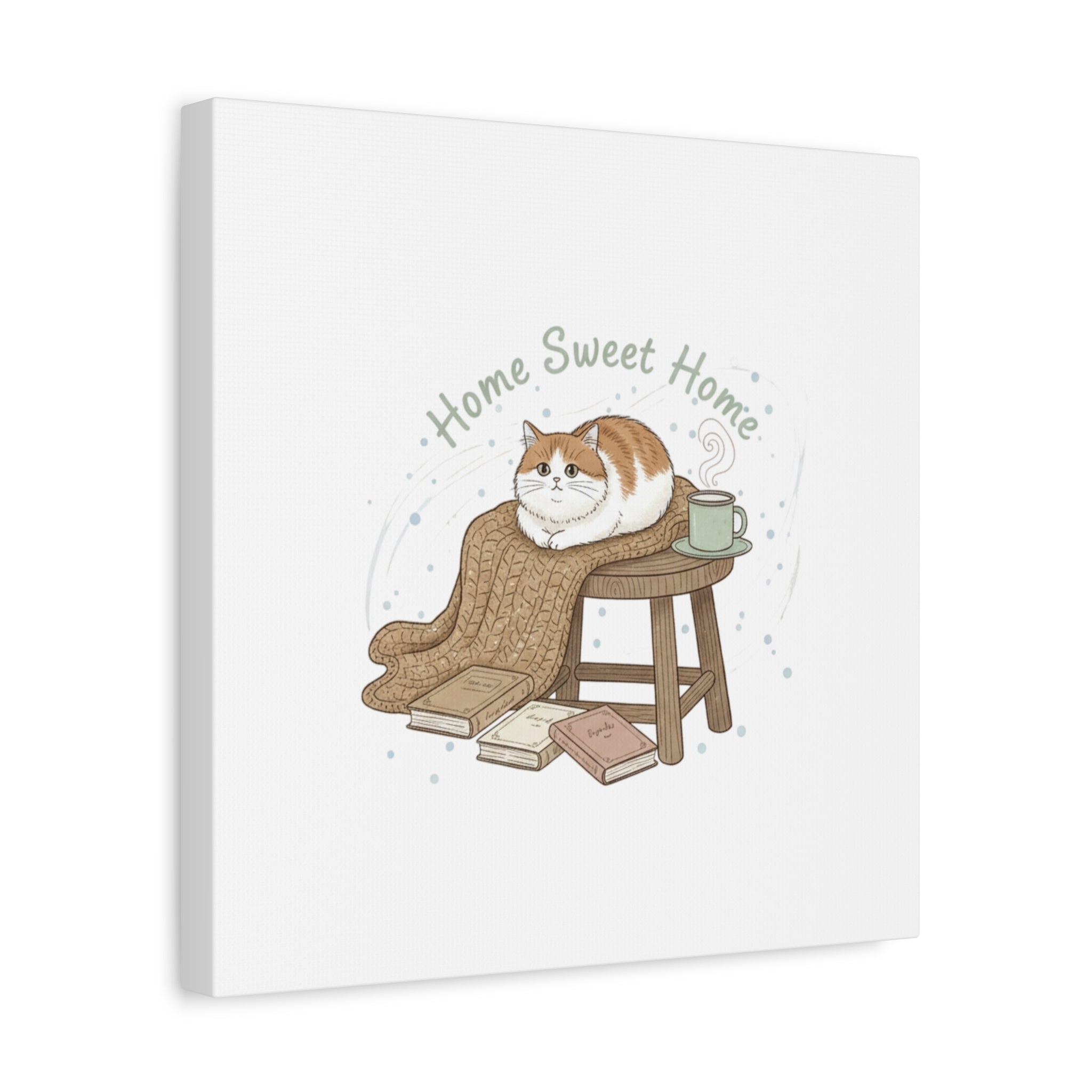 Home Sweet Home cat print Canvas | introvert homebody decor, cozy winter wall art