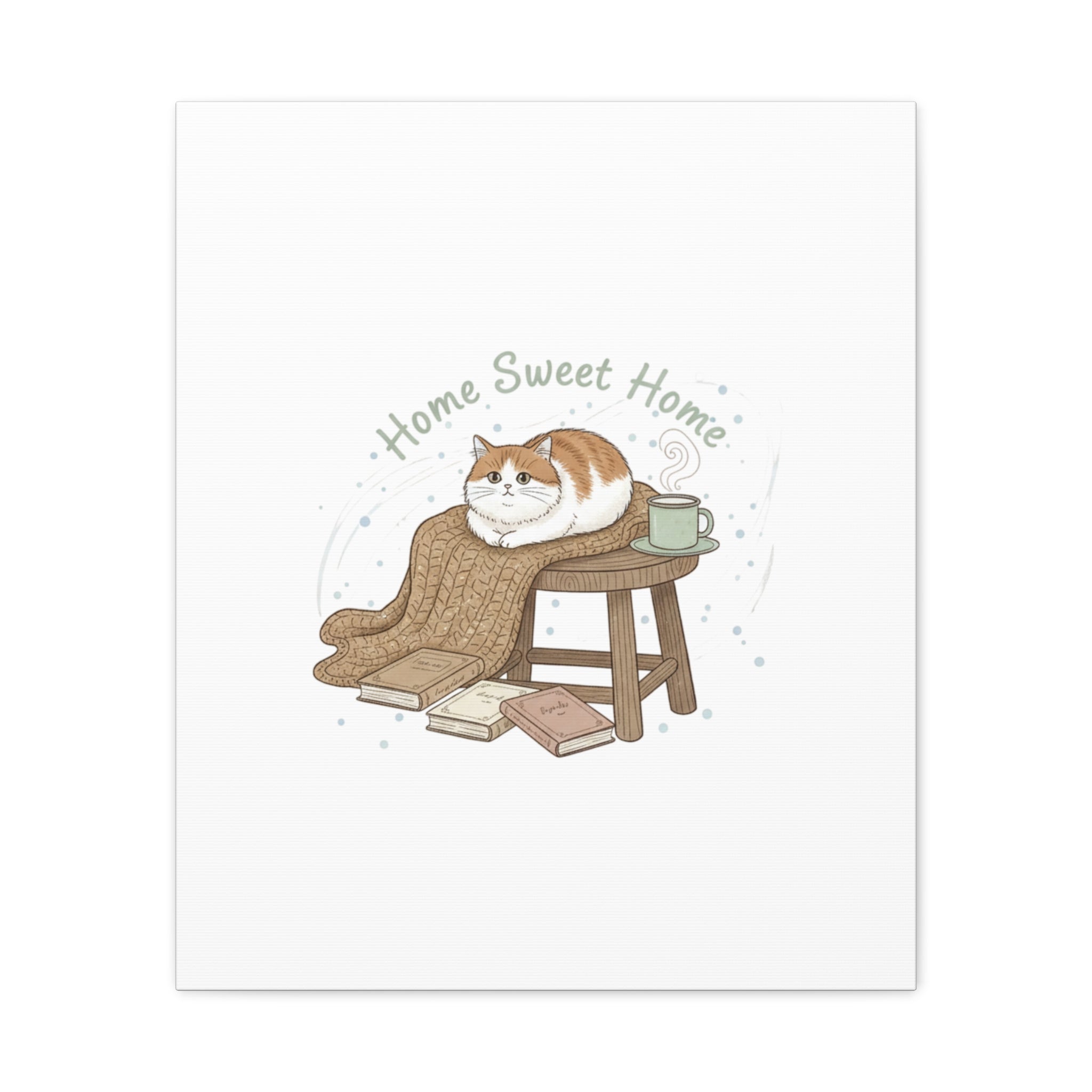 Home Sweet Home cat print Canvas | introvert homebody decor, cozy winter wall art