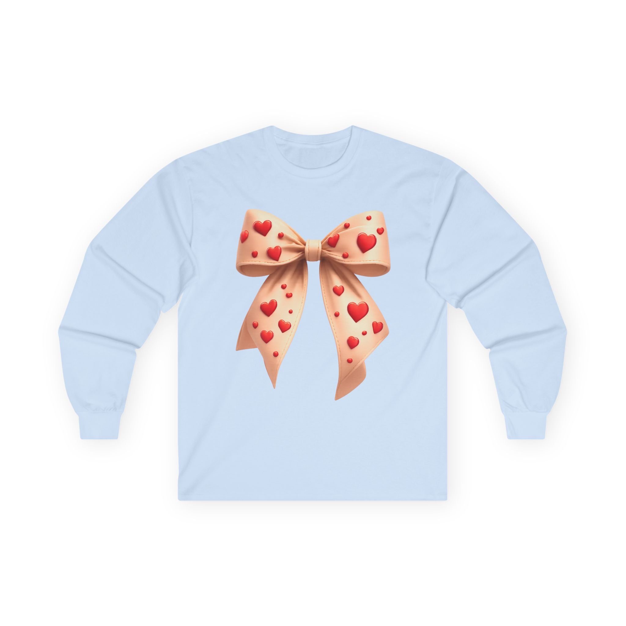 Long Sleeve Tee — Pink Heart Bow Graphic for Valentine's Day & Gifts
