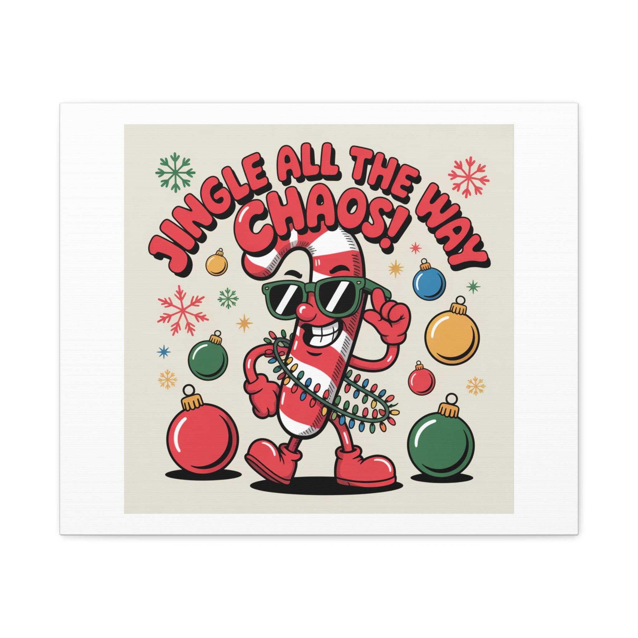 Jingle All The Way Chaos Candy Cane Canvas | ugly Christmas sweater, festive gag sweater