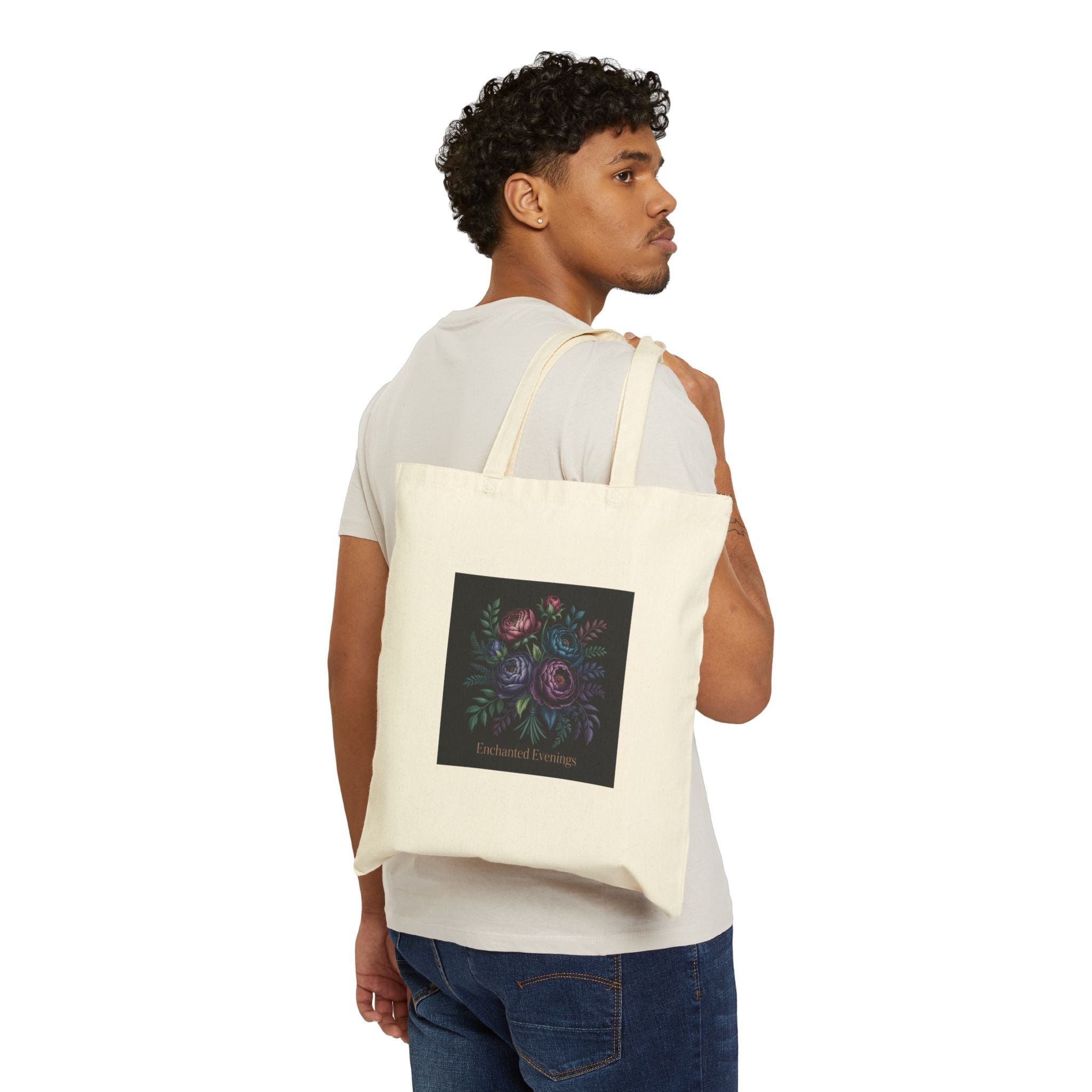Moody Rose Midnight Bloom Tote | Dark Floral Canvas Tote