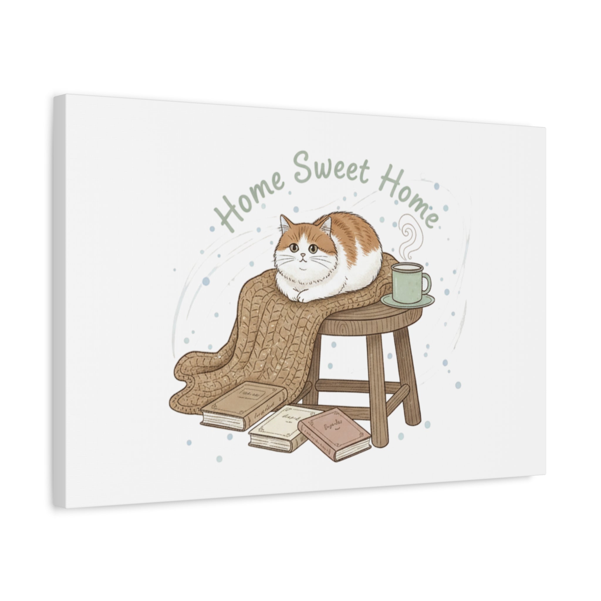 Home Sweet Home cat print Canvas | introvert homebody decor, cozy winter wall art