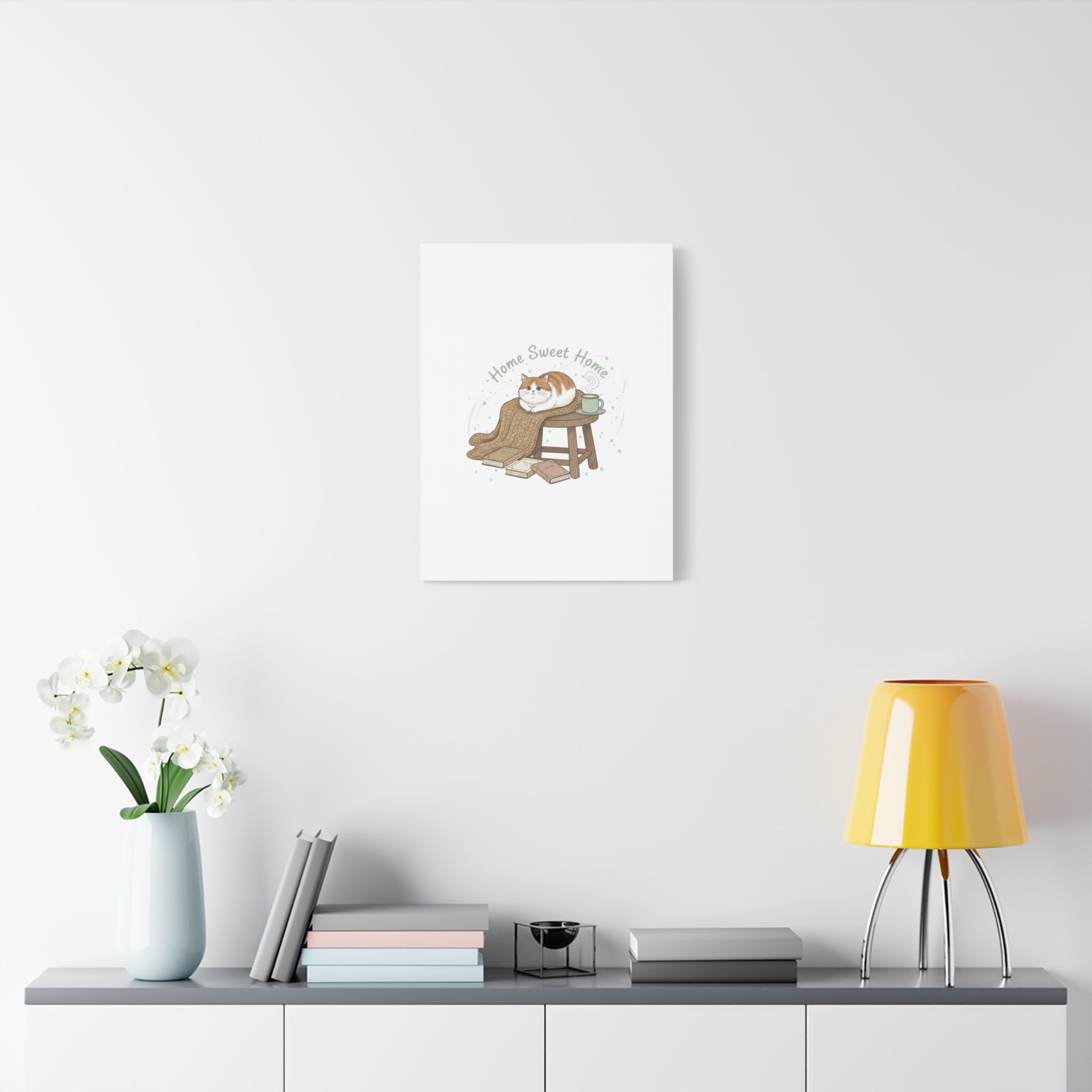 Home Sweet Home cat print Canvas | introvert homebody decor, cozy winter wall art