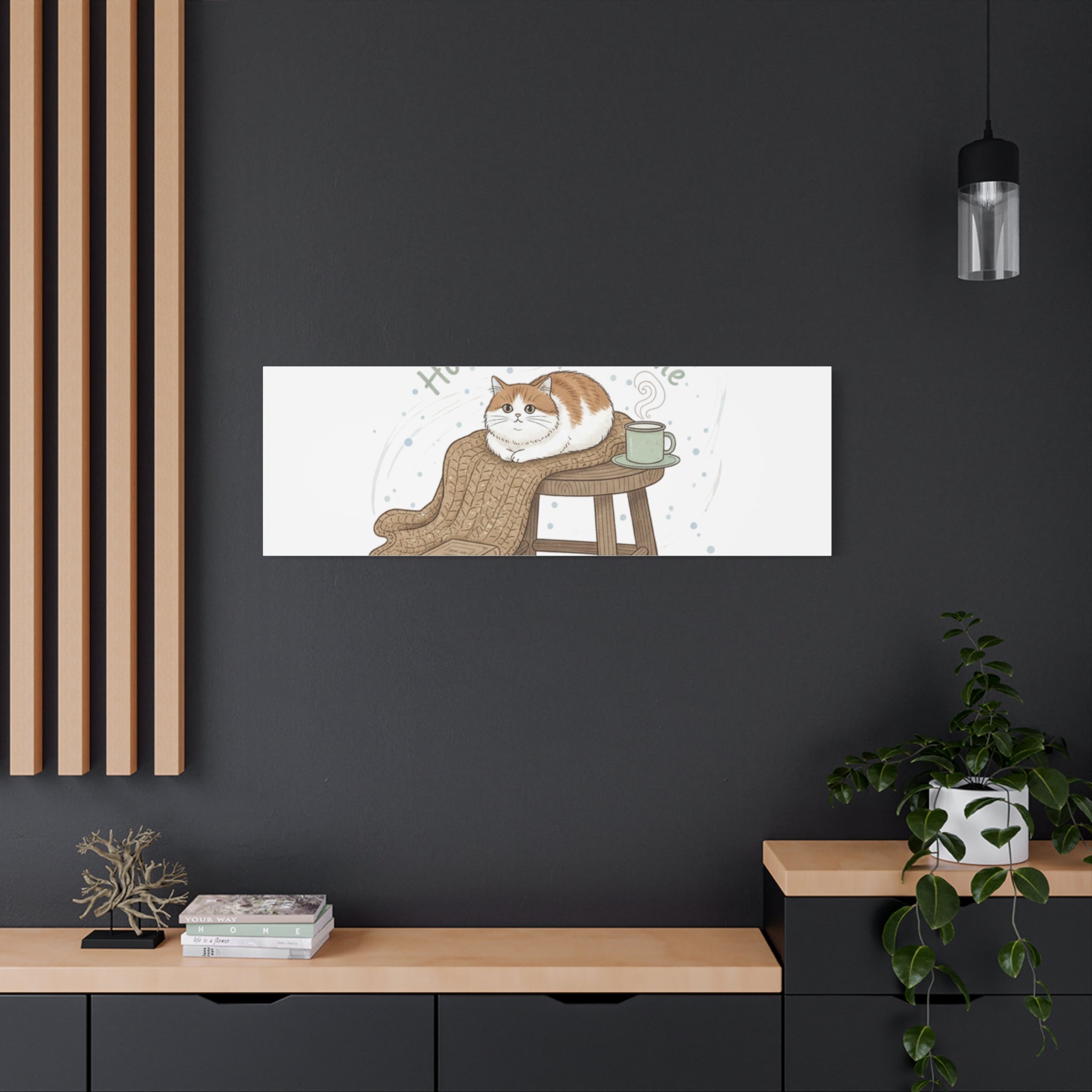 Home Sweet Home cat print Canvas | introvert homebody decor, cozy winter wall art