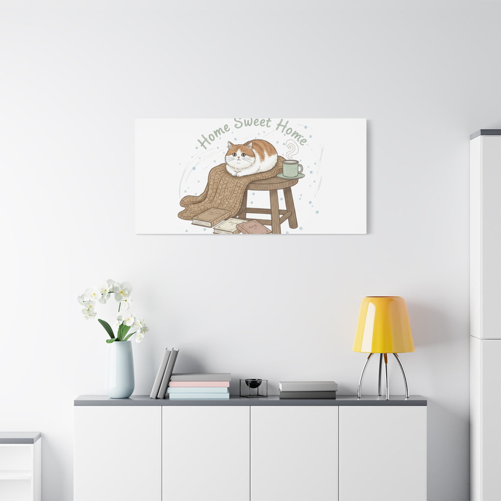 Home Sweet Home cat print Canvas | introvert homebody decor, cozy winter wall art