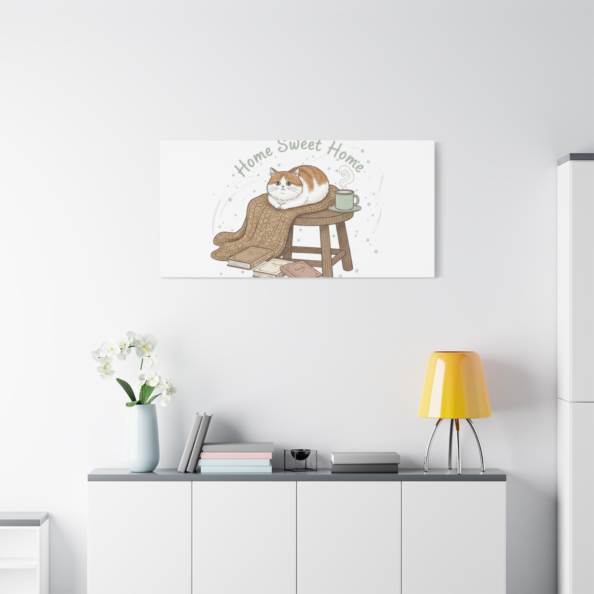 Home Sweet Home cat print Canvas | introvert homebody decor, cozy winter wall art